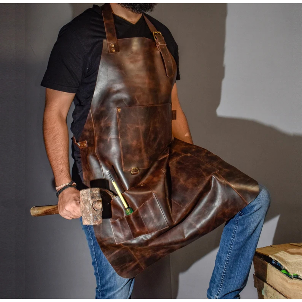 Personalized Full Grain Leather Apron for BBQ, Woodworking & Blacksmithing