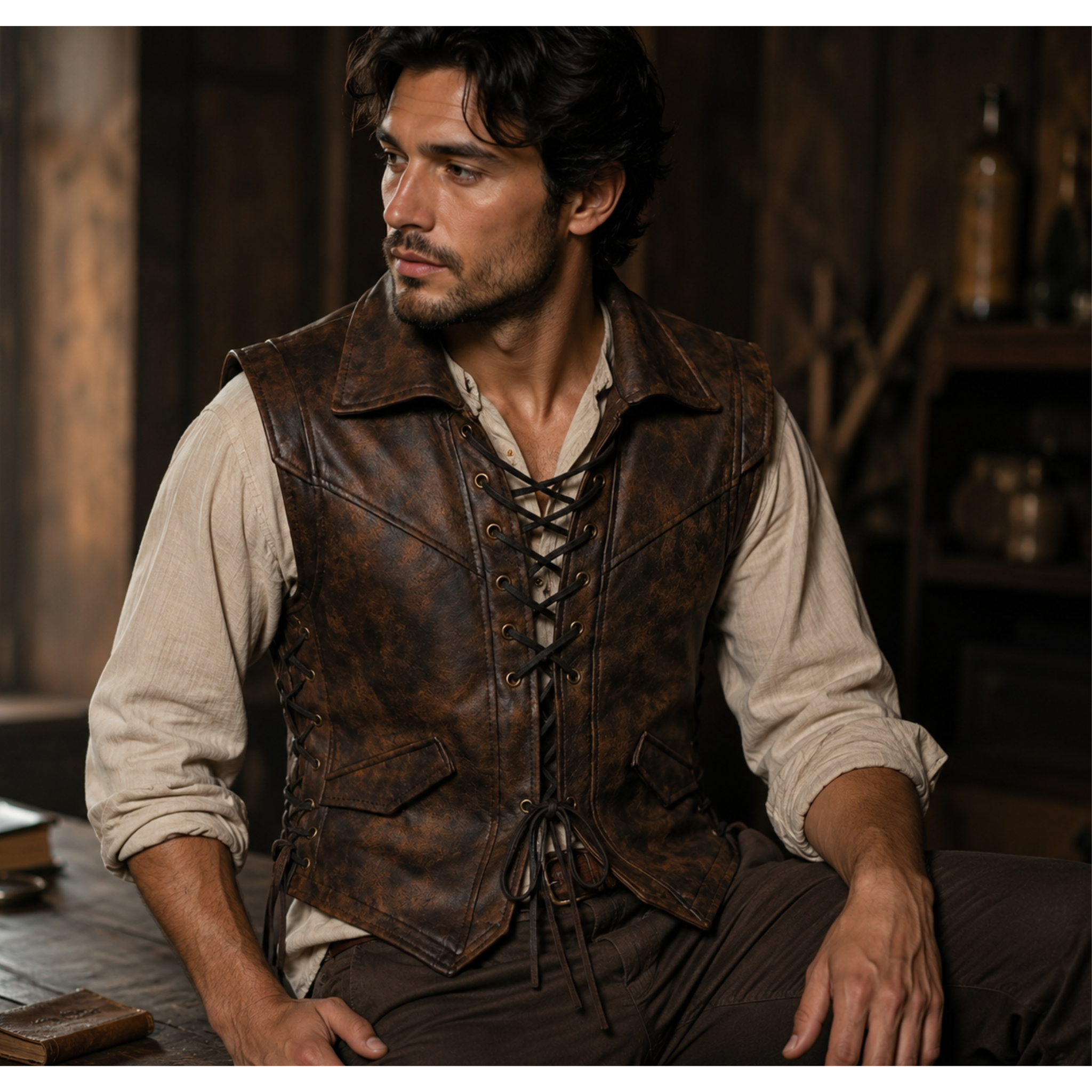 Men's Lace-Up Leather Vest – Steampunk Gothic Biker Waistcoat