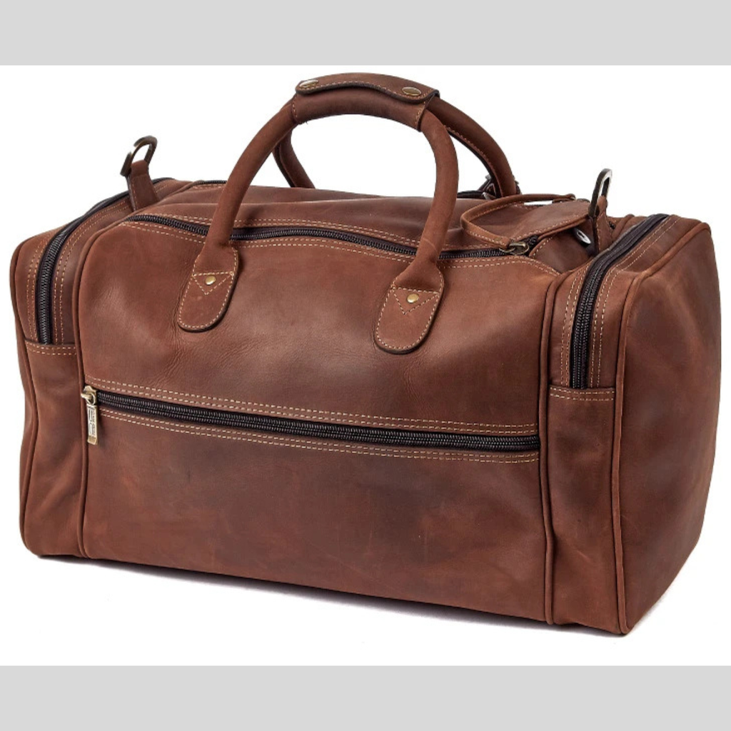 Rustic Cowhide Leather Travel Duffle Bag – Carry-On Valise