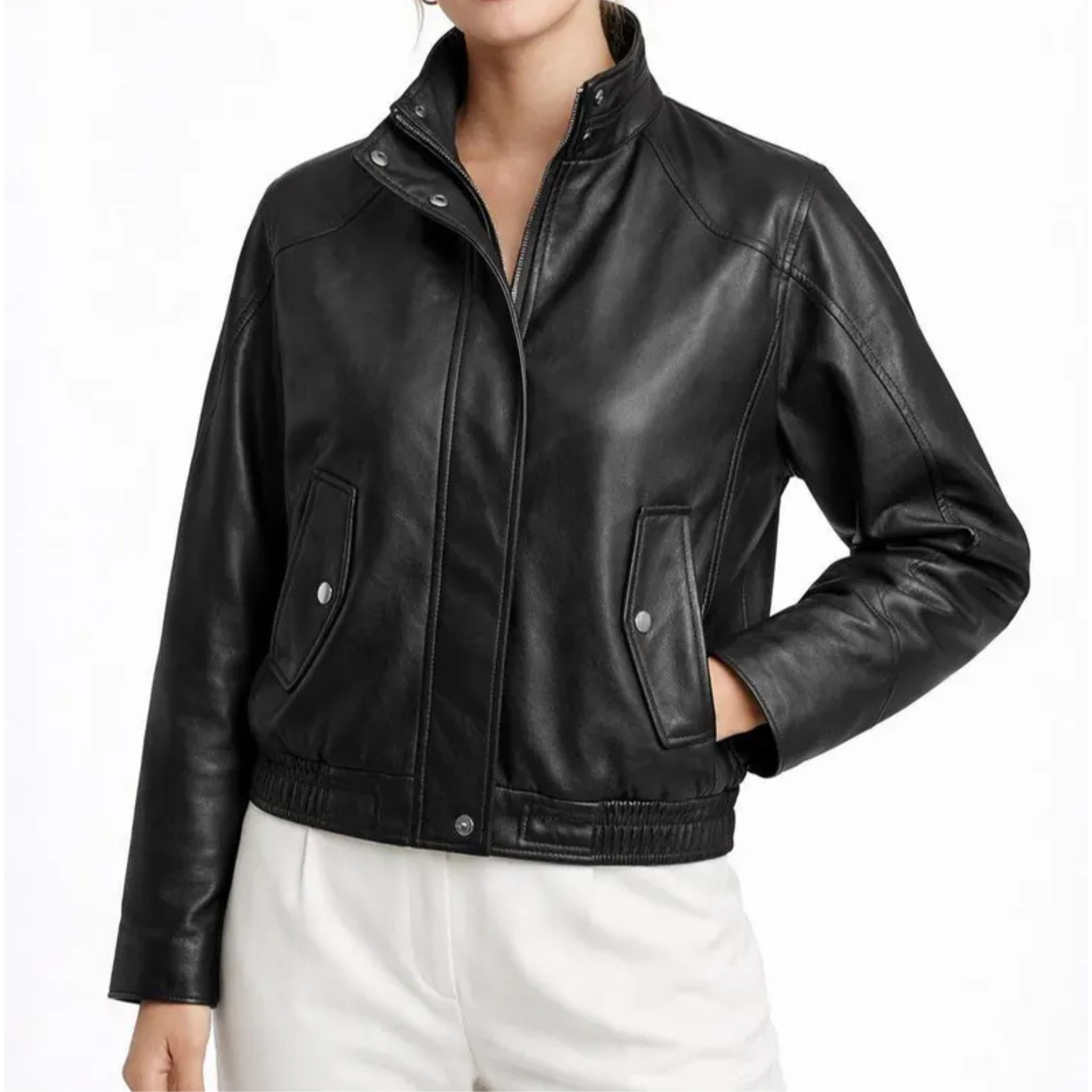 Women’s Black  Genuine Sheepskin Leather Bomber Jacket