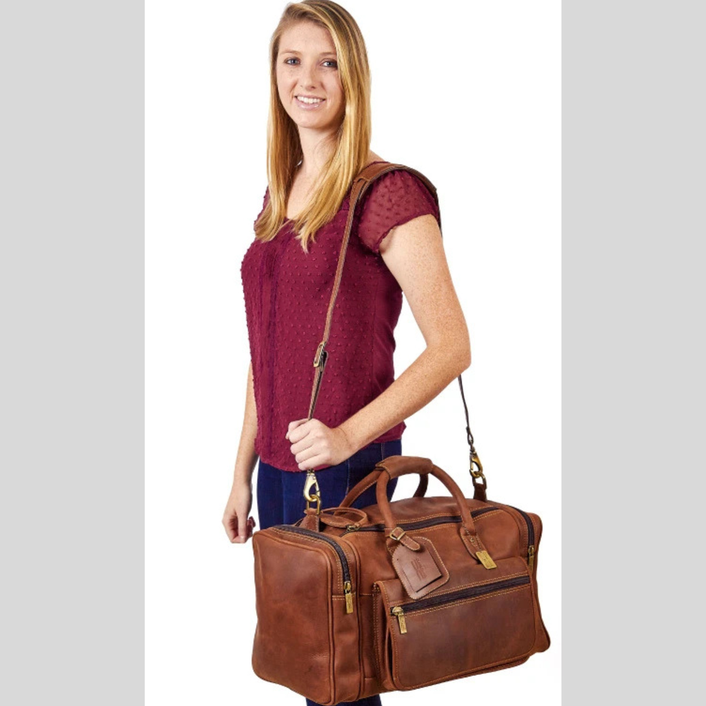 Rustic Cowhide Leather Travel Duffle Bag – Carry-On Valise
