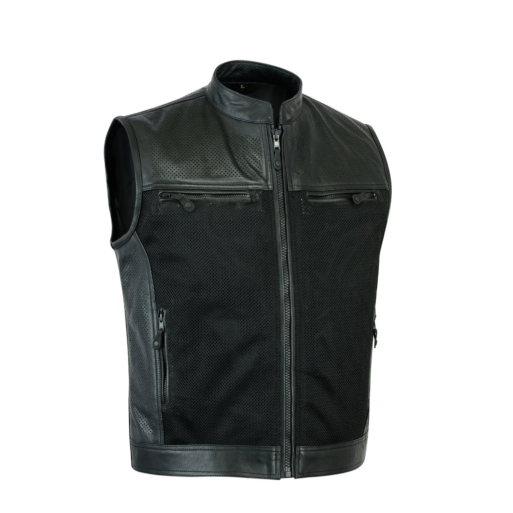 Men's Perforated Biker Leather Vest – Premium Cowhide Motorcycle Riding Vest