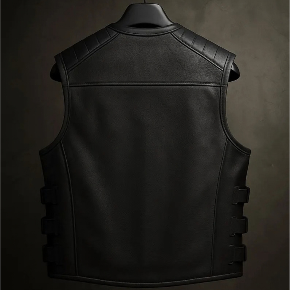 Men's Black Sheepskin Leather Biker Vest | Motorcycle Waistcoat