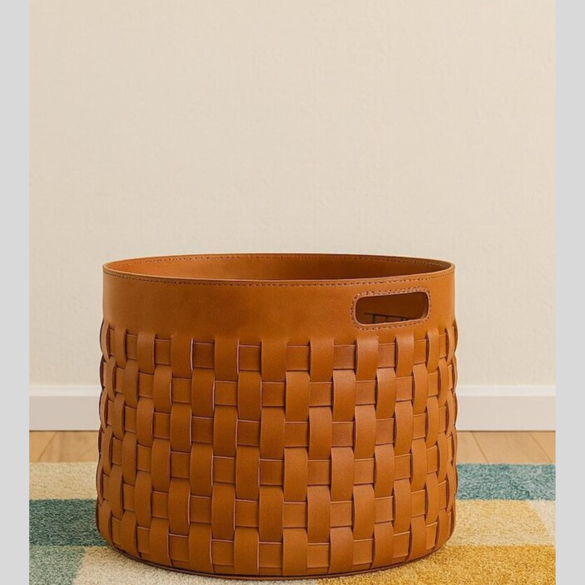 Handwoven Full-Grain Cowhide Leather Storage Basket – Luxury Home Organizer
