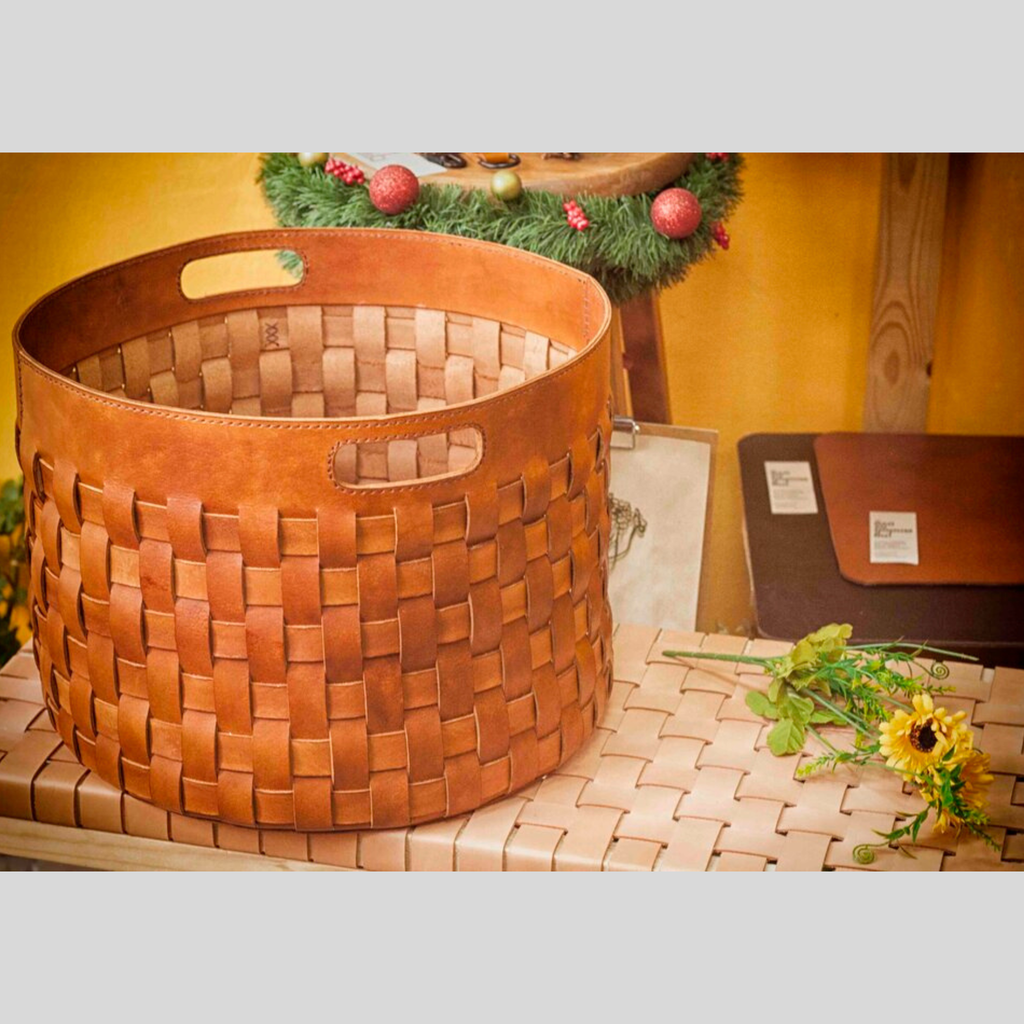 Handwoven Full-Grain Cowhide Leather Storage Basket – Luxury Home Organizer