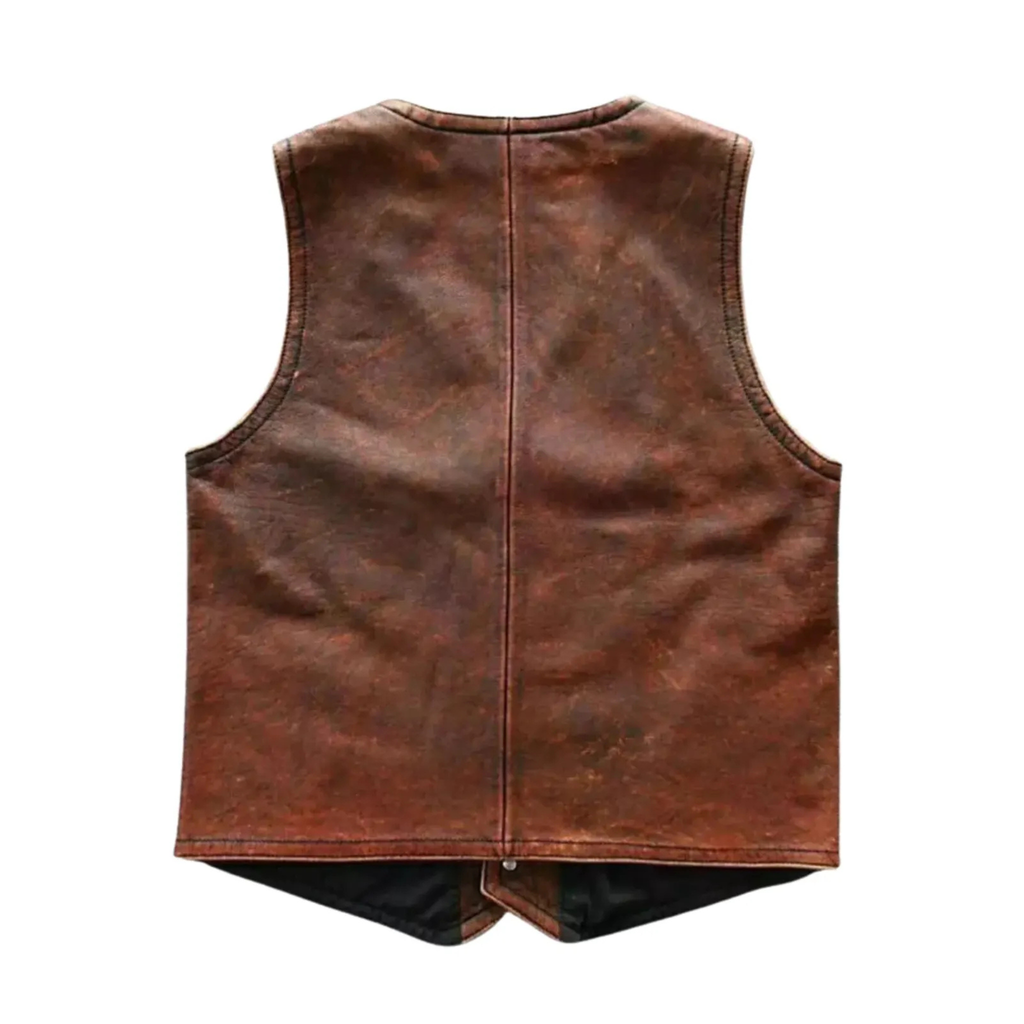 Mens Distressed Brown Sheepskin  Leather Vest – Vintage Biker