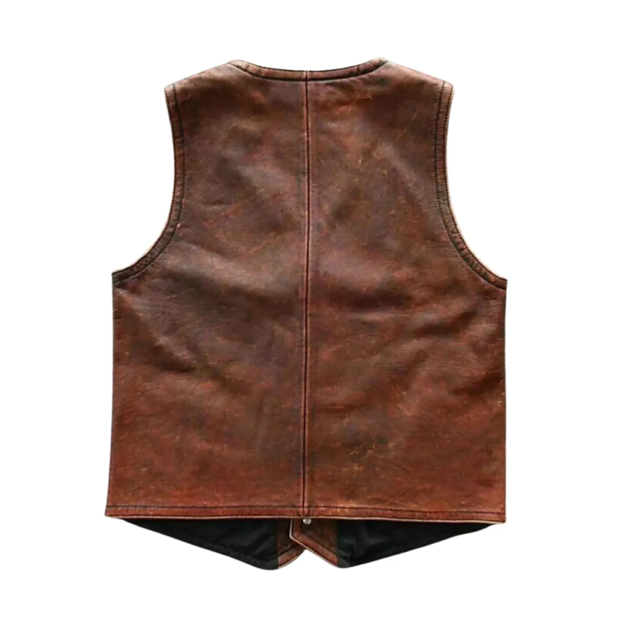 Mens Distressed Brown Sheepskin  Leather Vest – Vintage Biker