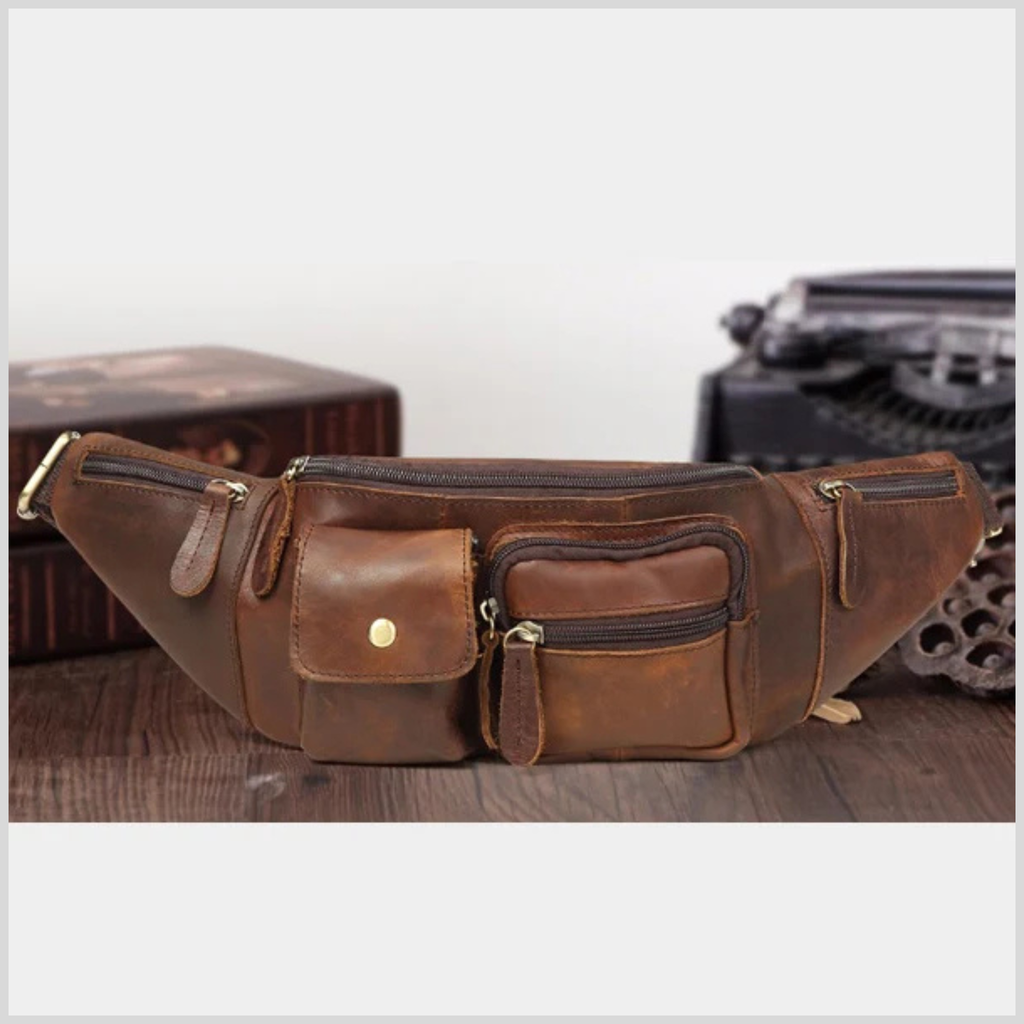 Men’s Brown Leather Fanny Pack – Genuine  Cowhide Leather Waist Bag