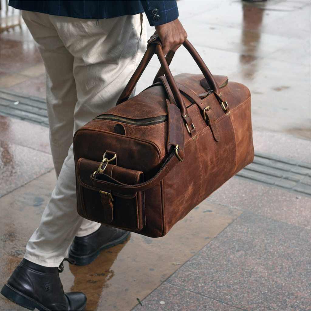 Handmade Full-Grain Leather Duffle Bag for weekend travel