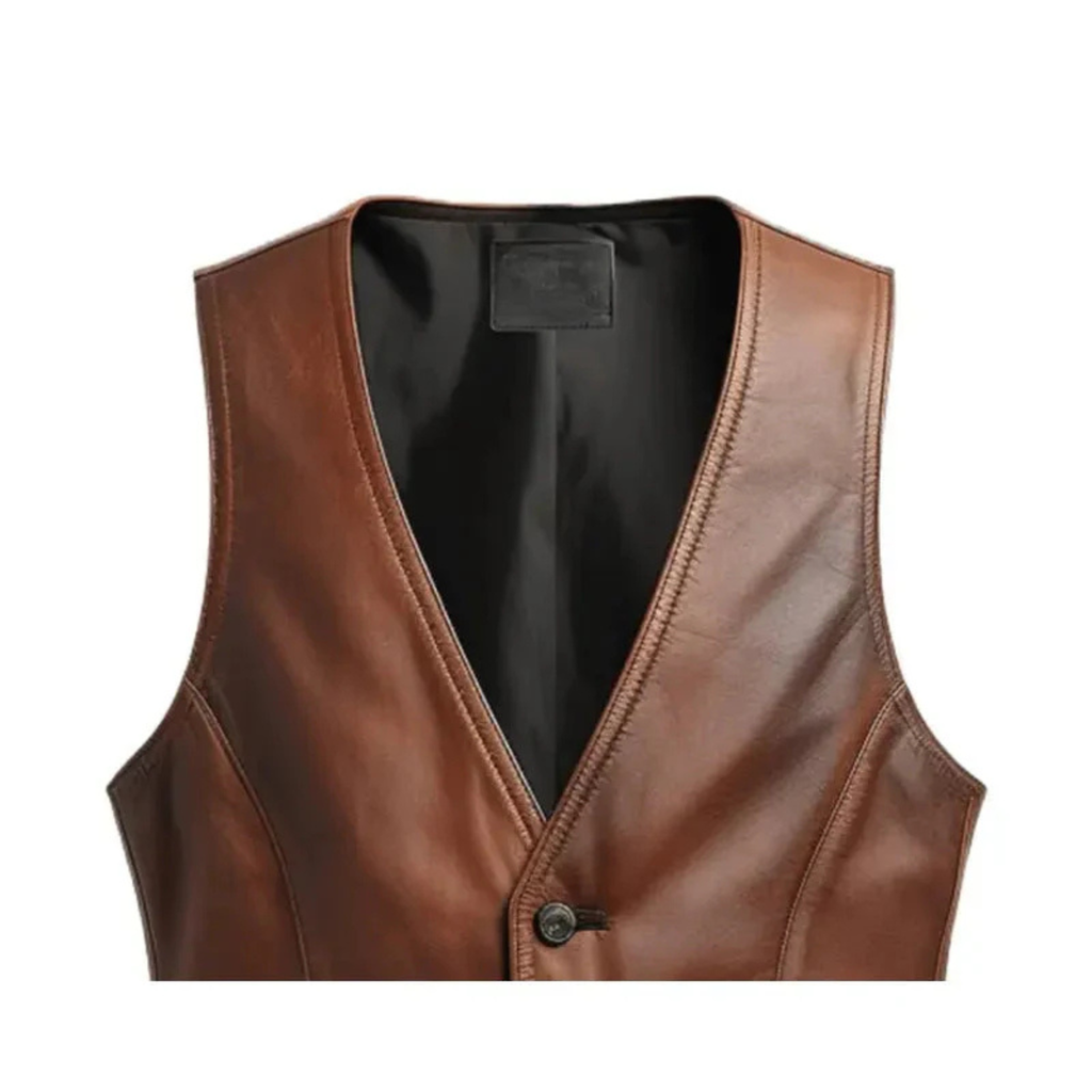 Vintage Men's Brown Leather Vest - Classic Biker & Retro Style The Leather Syndicate