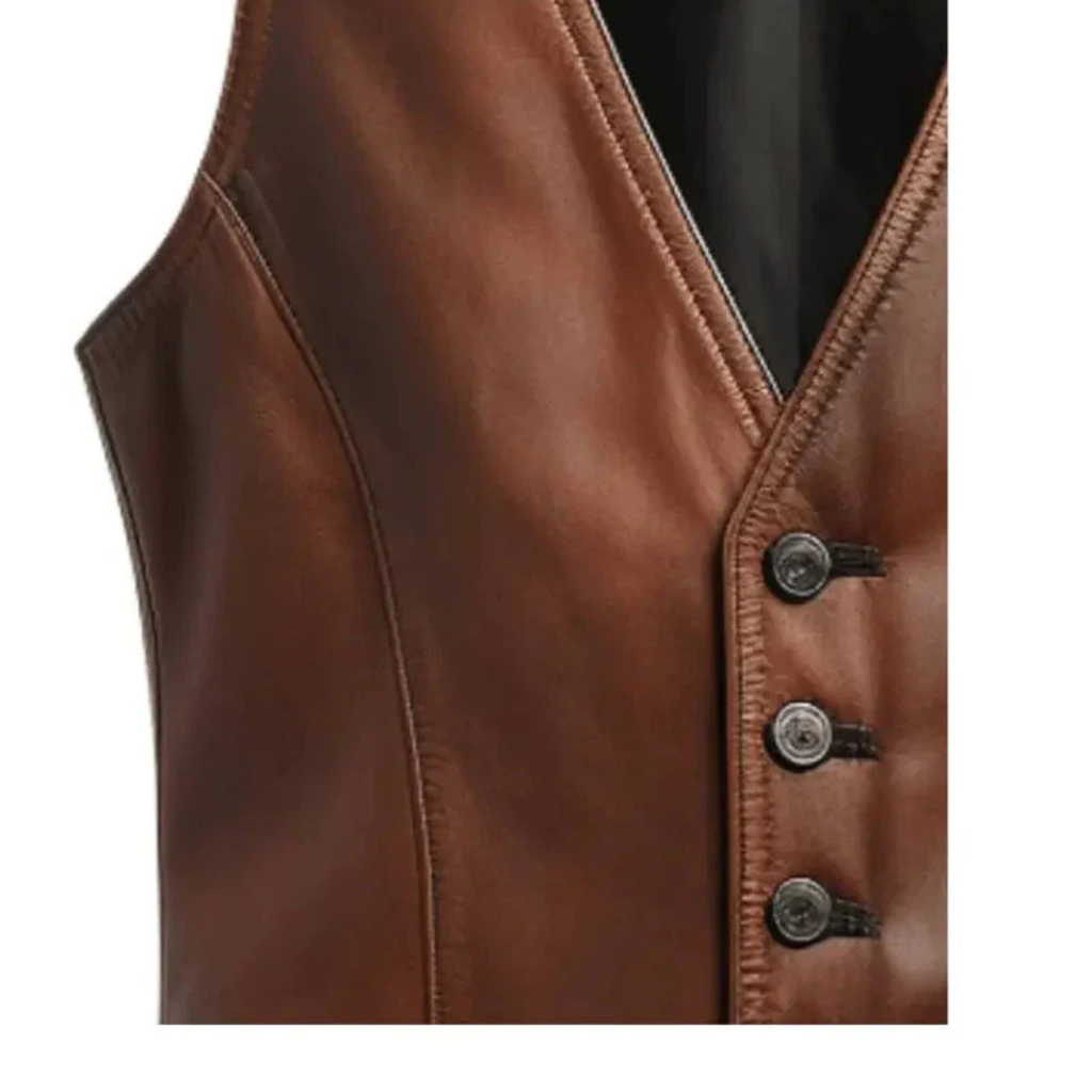 Vintage Men's Brown Leather Vest - Classic Biker & Retro Style The Leather Syndicate