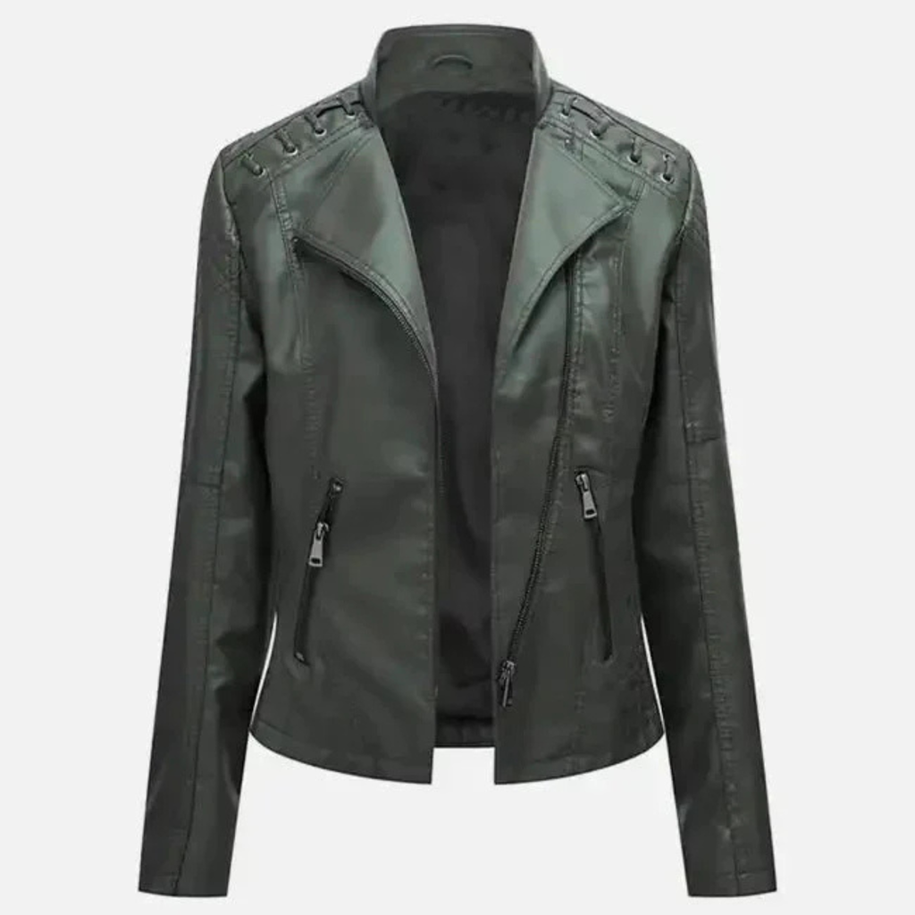 Women's Army Green Leather Moto Jacket The Leather Syndicate