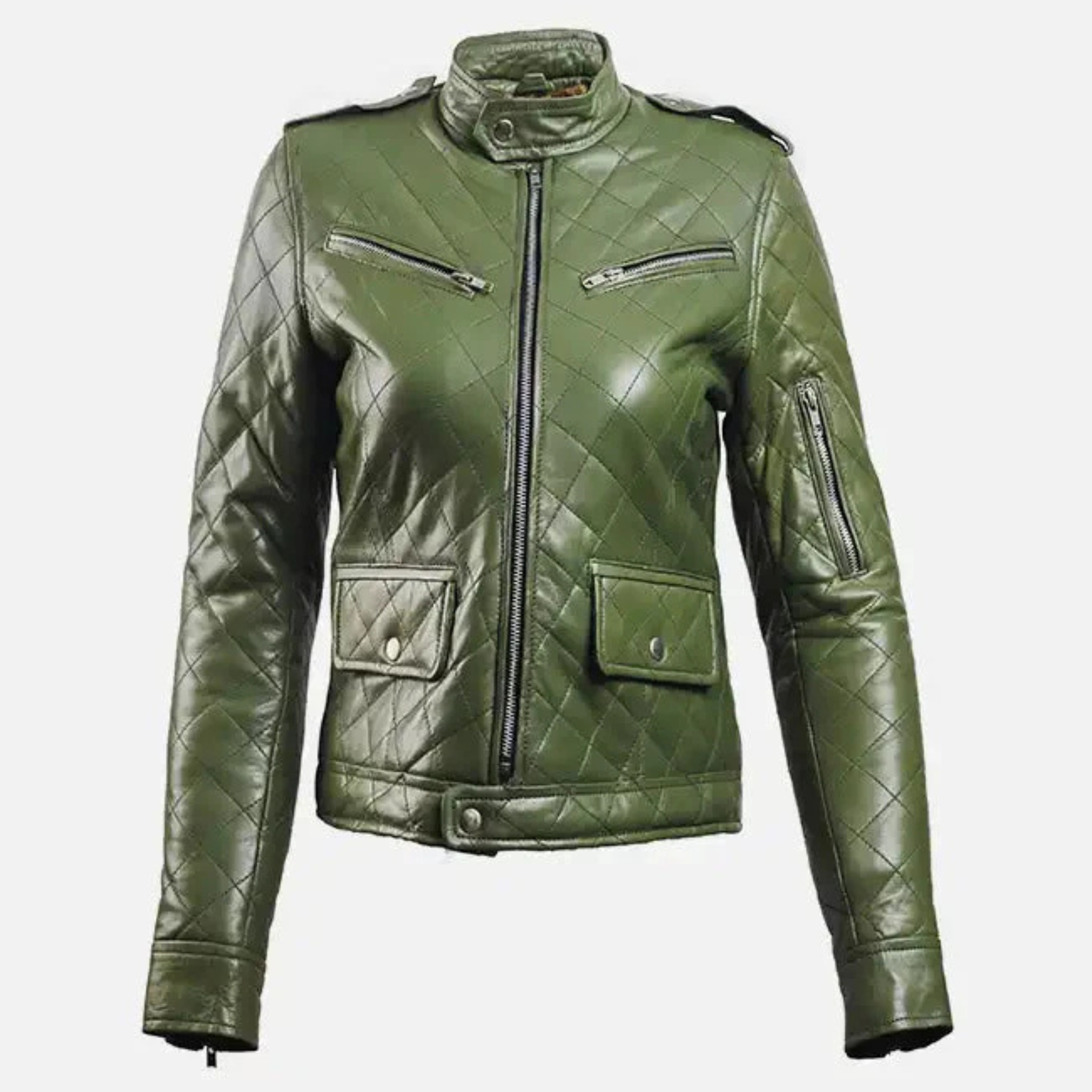 Women's Green Leather Puffer Jacket | Sustainable & Warm Winter Coat The Leather Syndicate