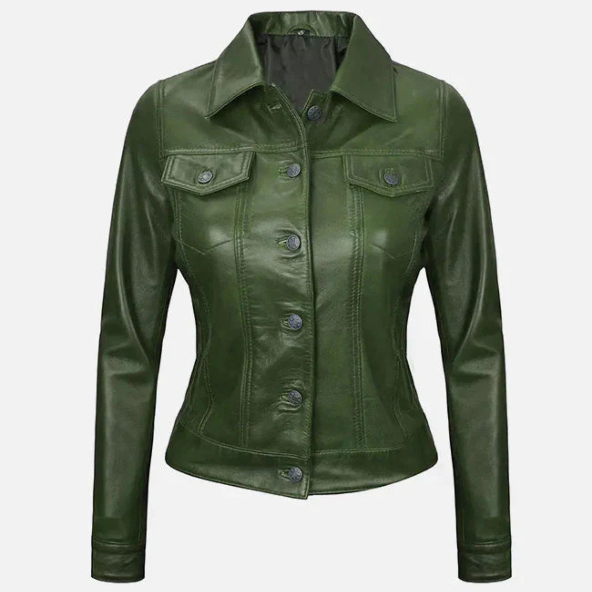 Women's Green Leather Trucker Jacket | Vintage Style Motorcycle Coat The Leather Syndicate