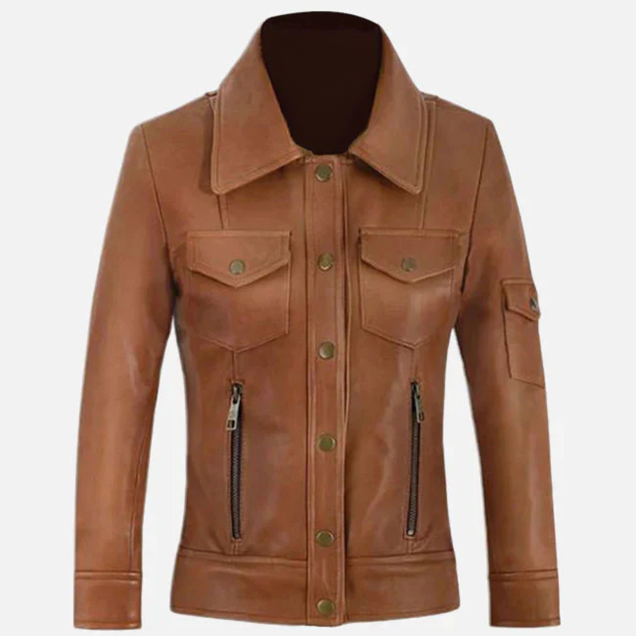 Women's Tan Leather Trucker Jacket The Leather Syndicate