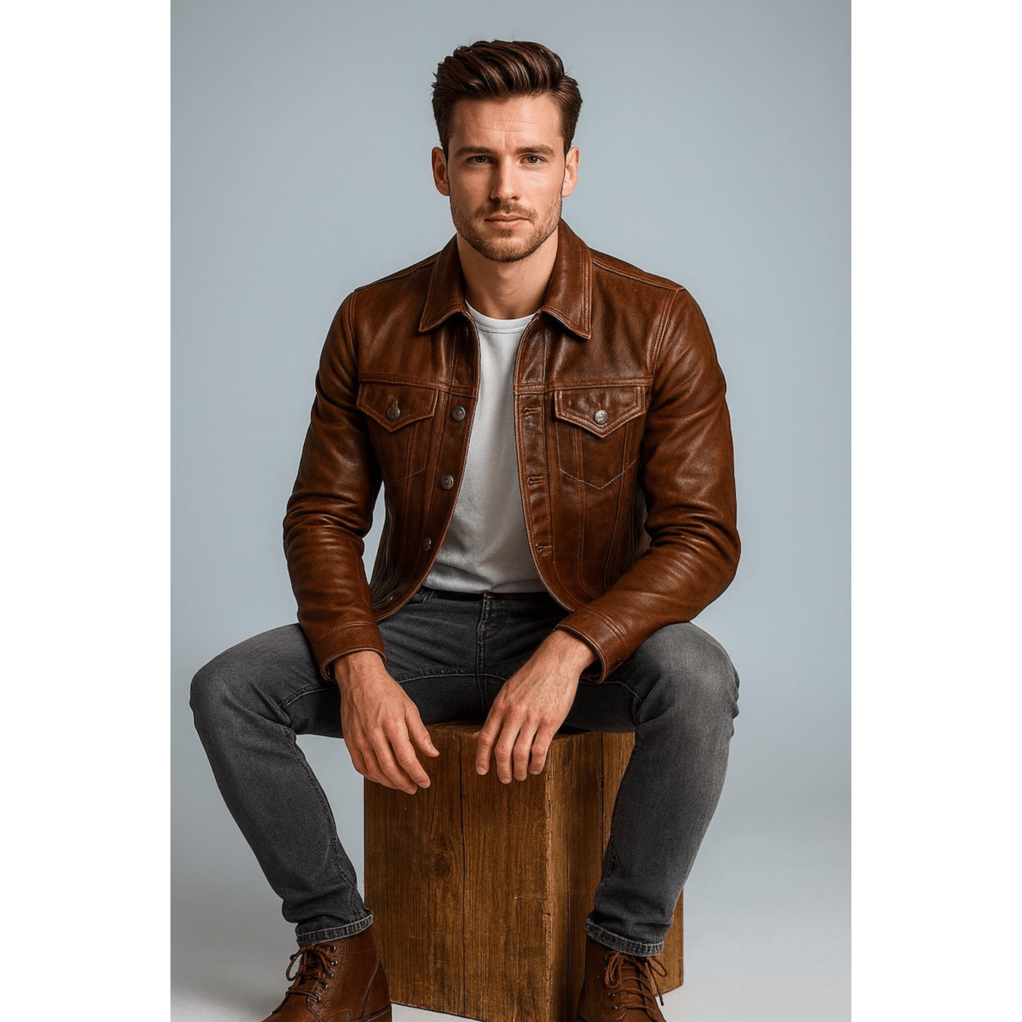 Brown Leather Jacket Mens – Real Leather Cafe Racer Biker Trucker Jacket for Men - The Leather Syndicate