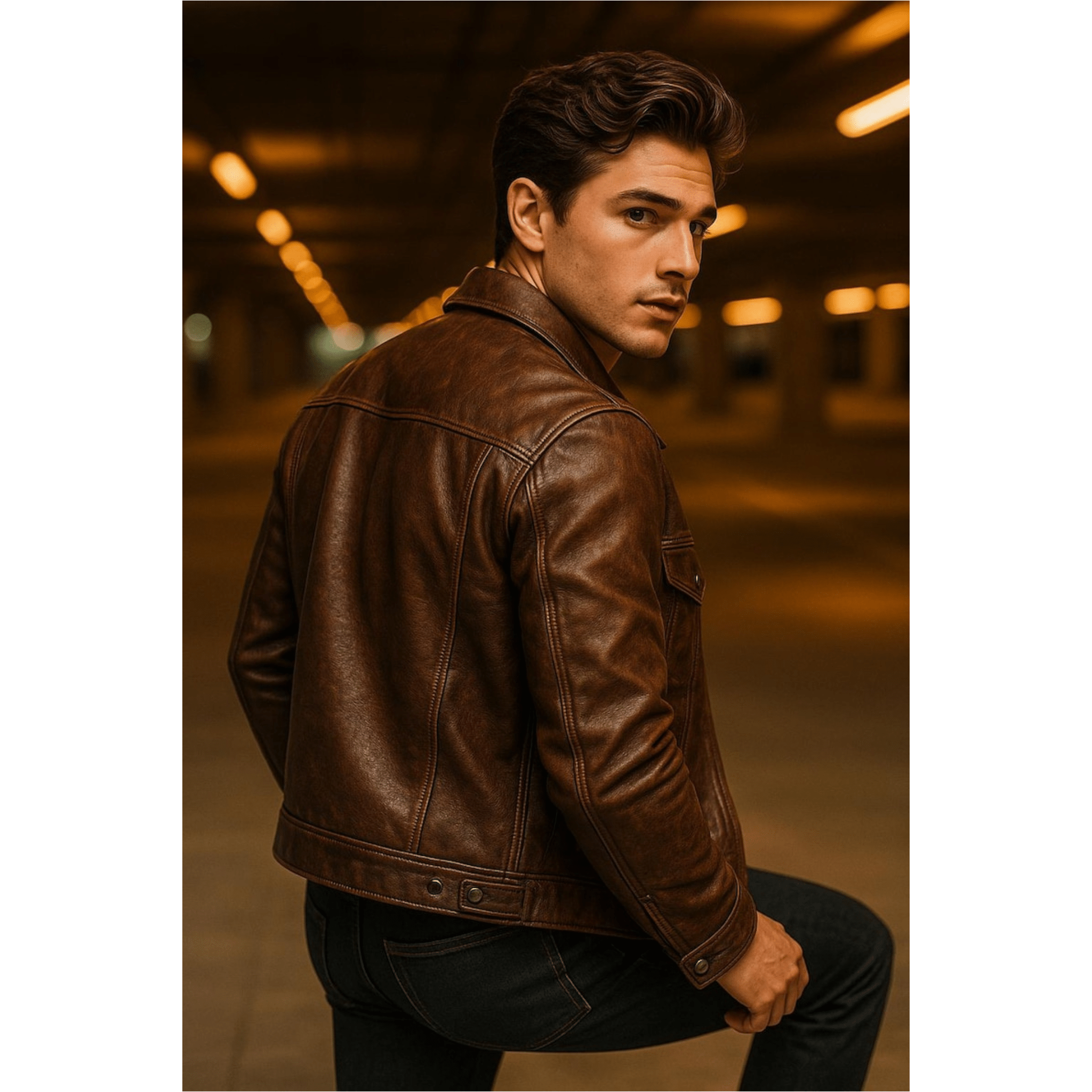 Brown Leather Jacket Mens – Real Leather Cafe Racer Biker Trucker Jacket for Men - The Leather Syndicate
