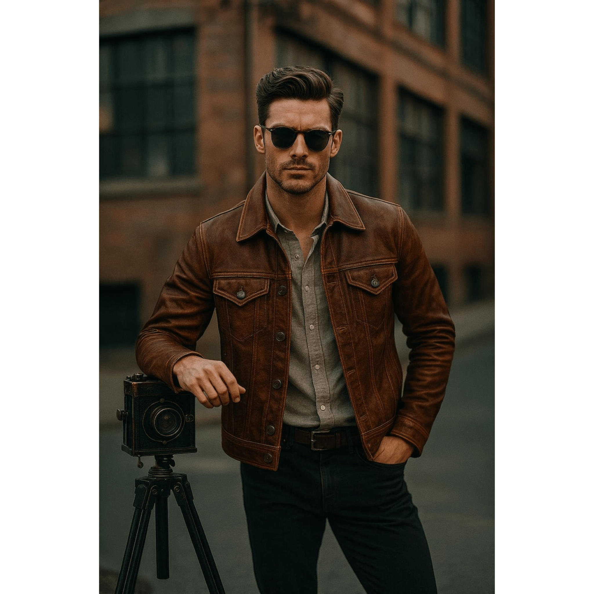 Brown Leather Jacket Mens – Real Leather Cafe Racer Biker Trucker Jacket for Men - The Leather Syndicate