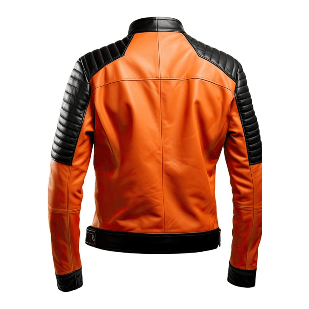 orange cafe racer leather jacket mens back view slim fit