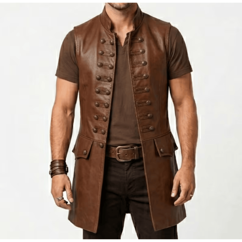 Captain Jack Sparrow Inspired Brown Leather Pirate Vest – Cosplay Waistcoat - The Leather Syndicate