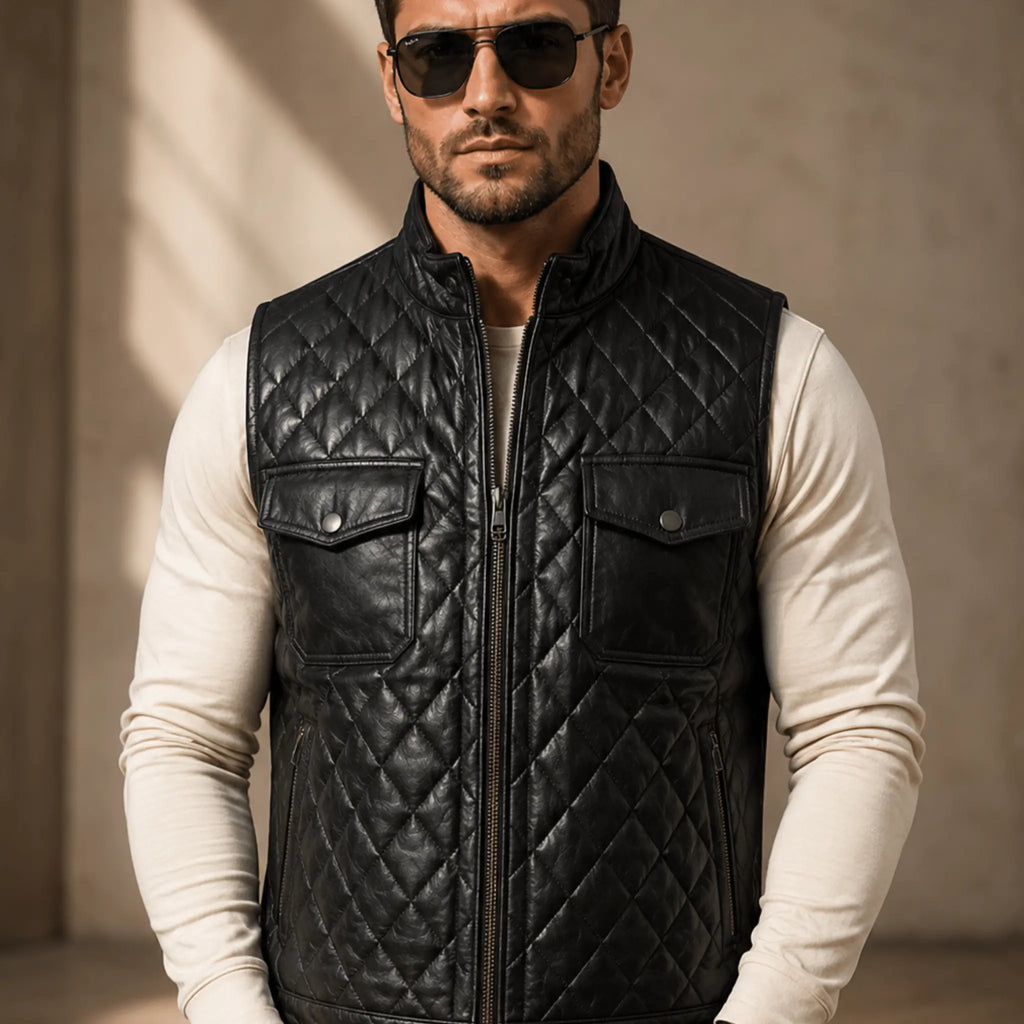 Custom Leather Vest for Men front view