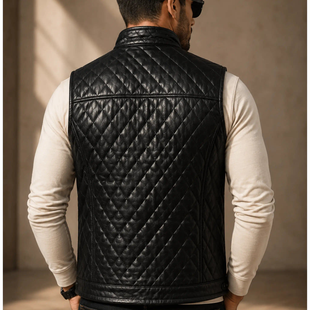 Custom Leather Vest for Men back view