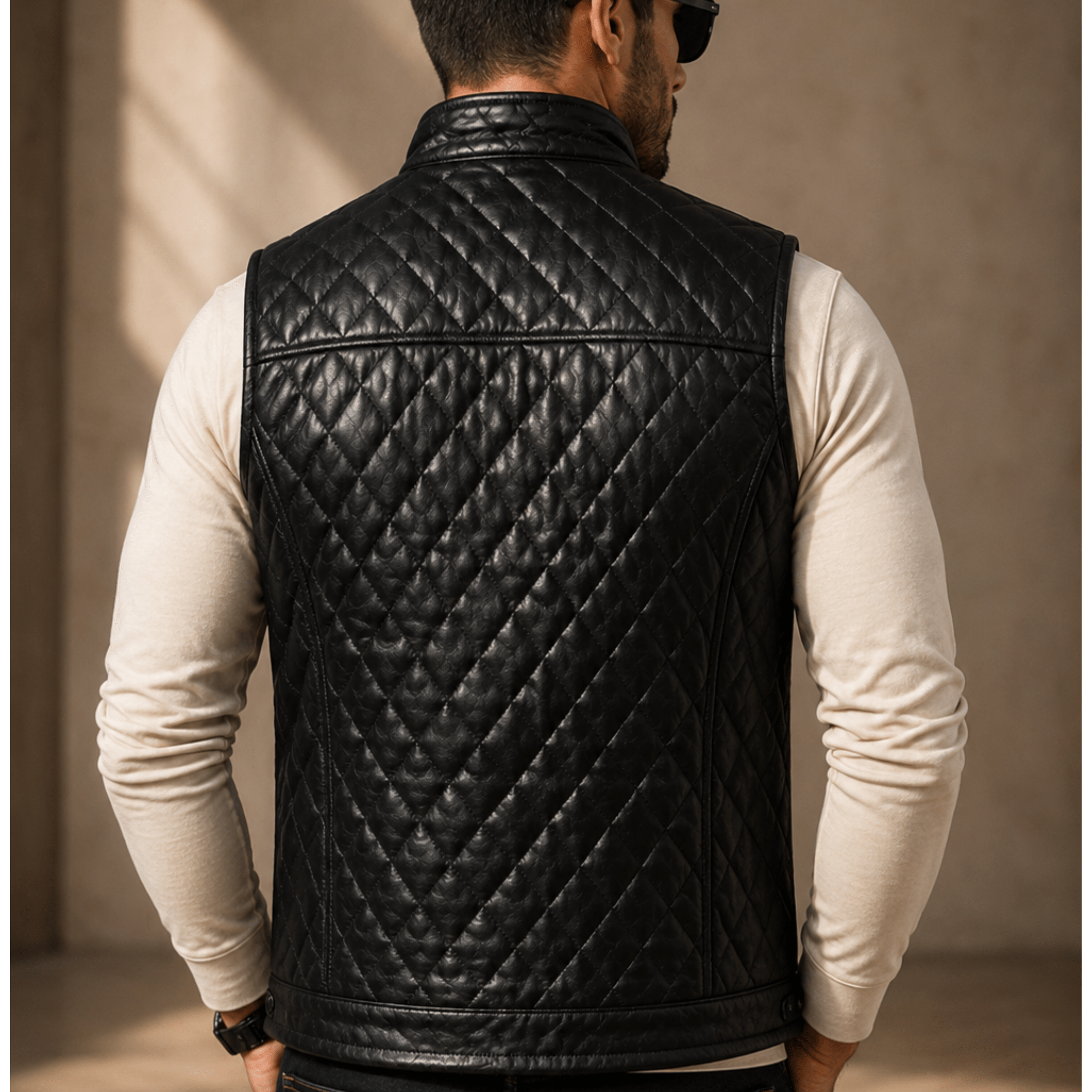 Custom Leather Vest for Men back view