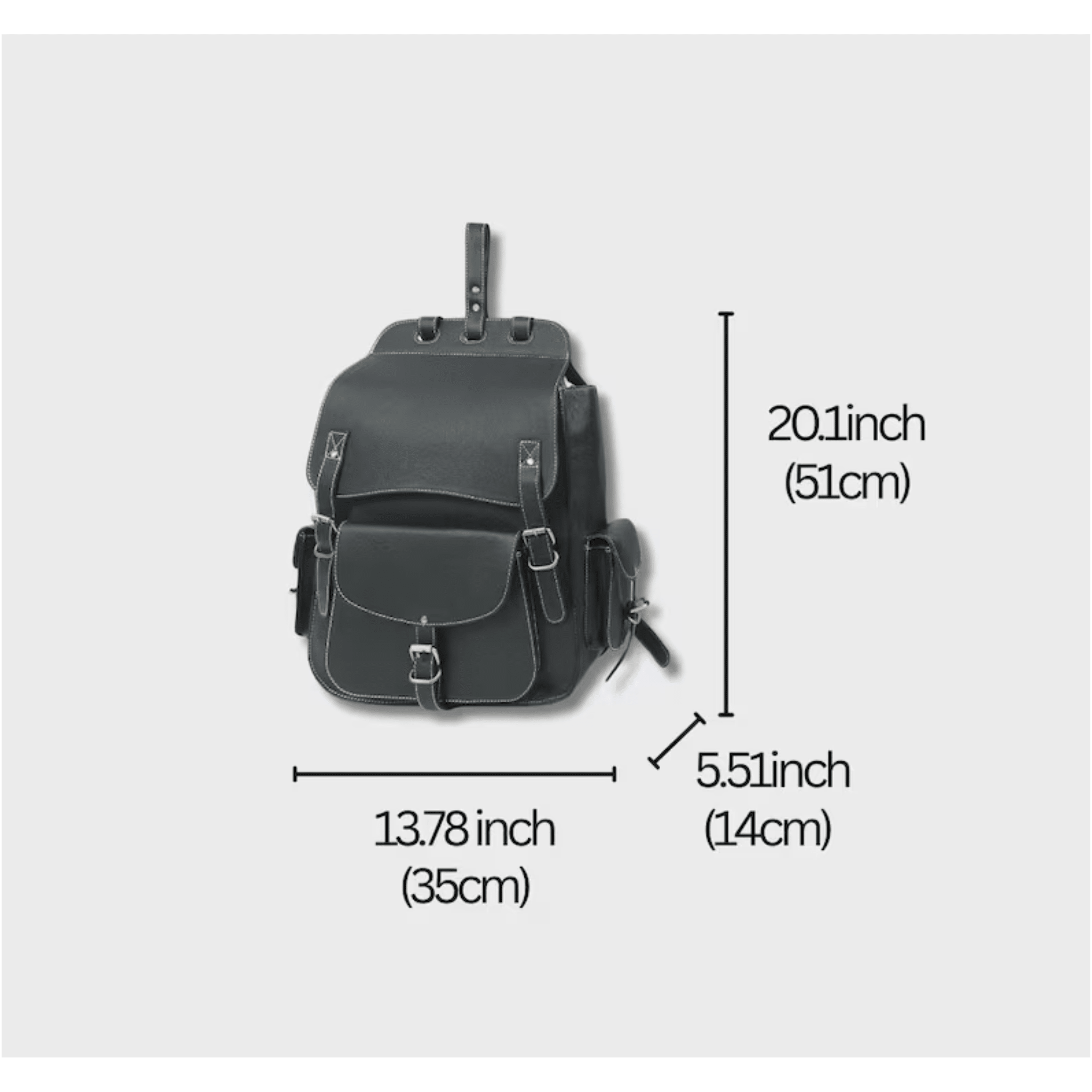 Full Grain Cowskin Leather Backpack size measurement