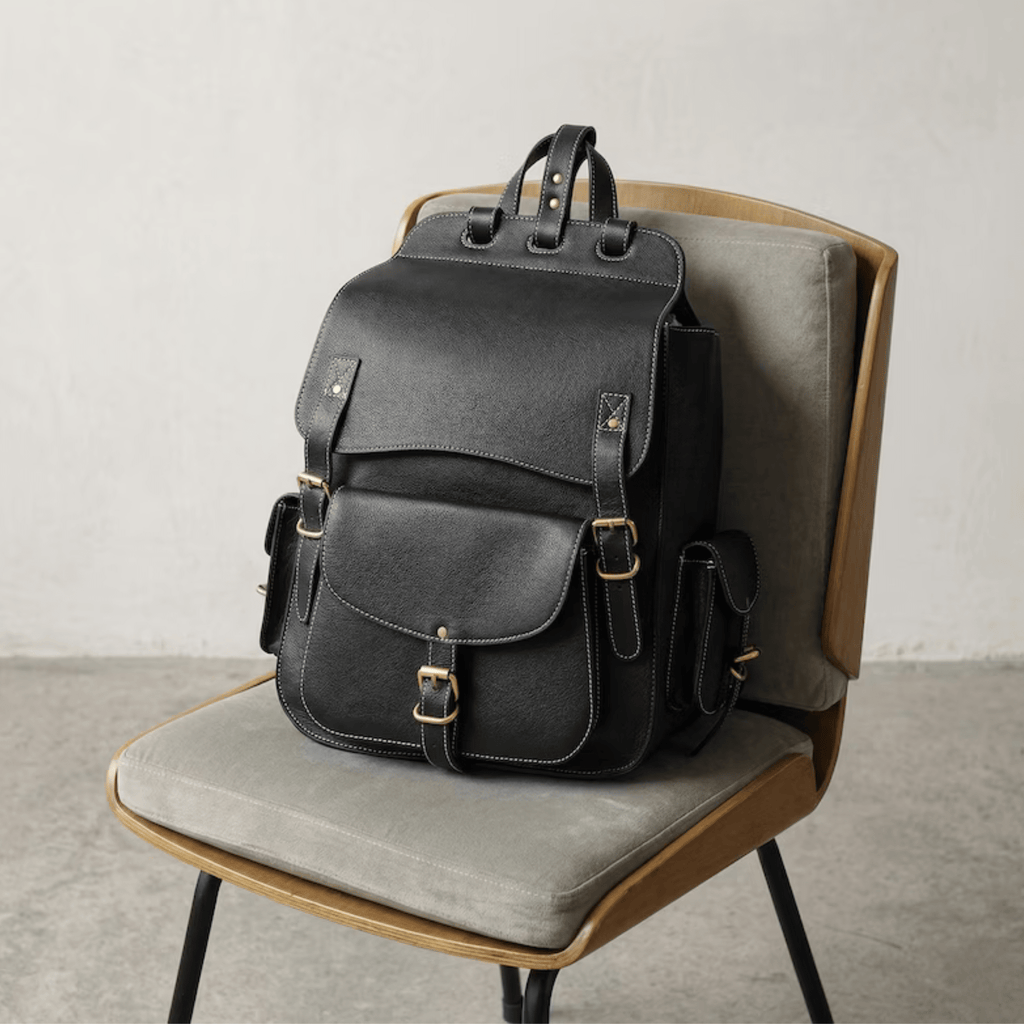 Full Grain Cowskin Leather Backpack  side view