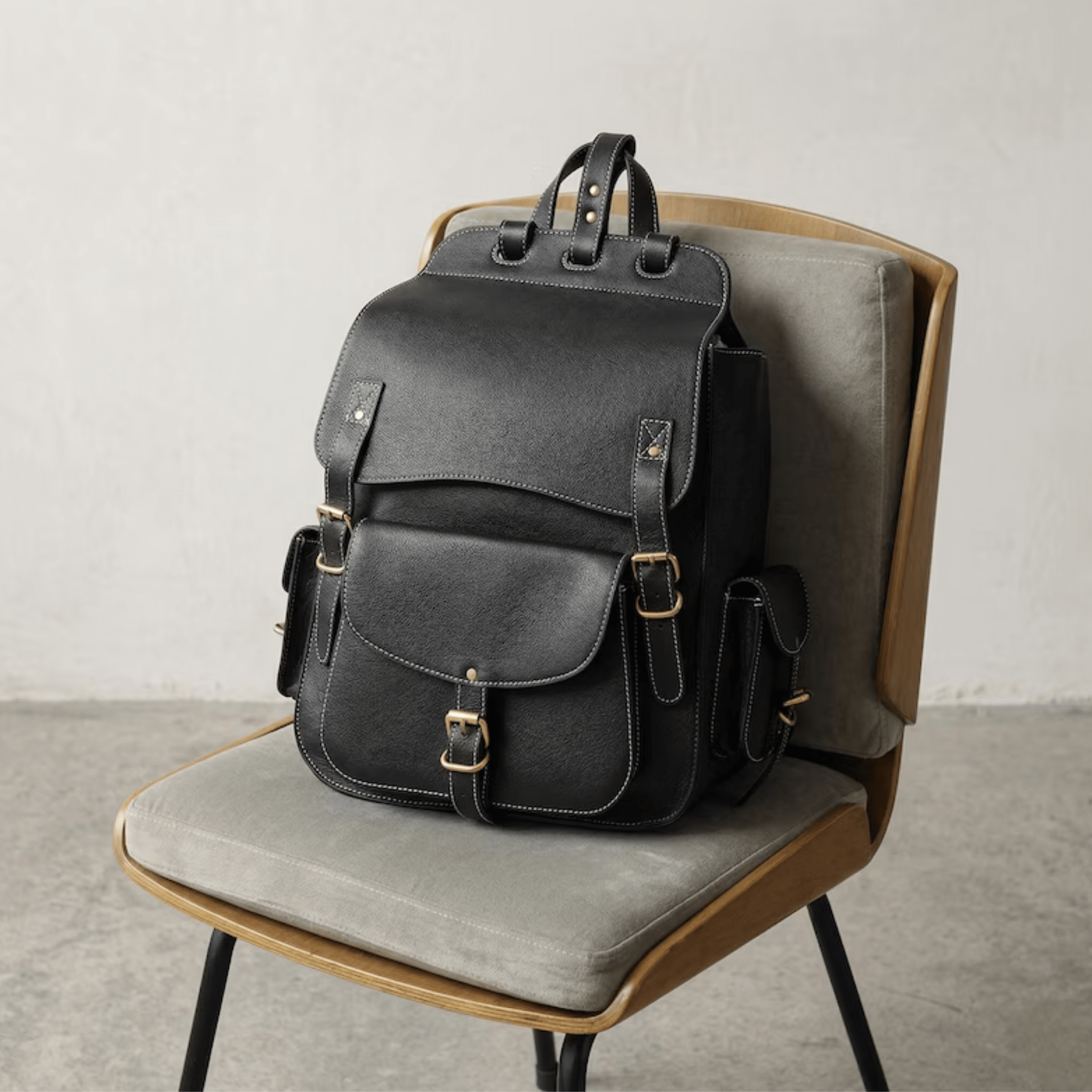 Full Grain Cowskin Leather Backpack  side view
