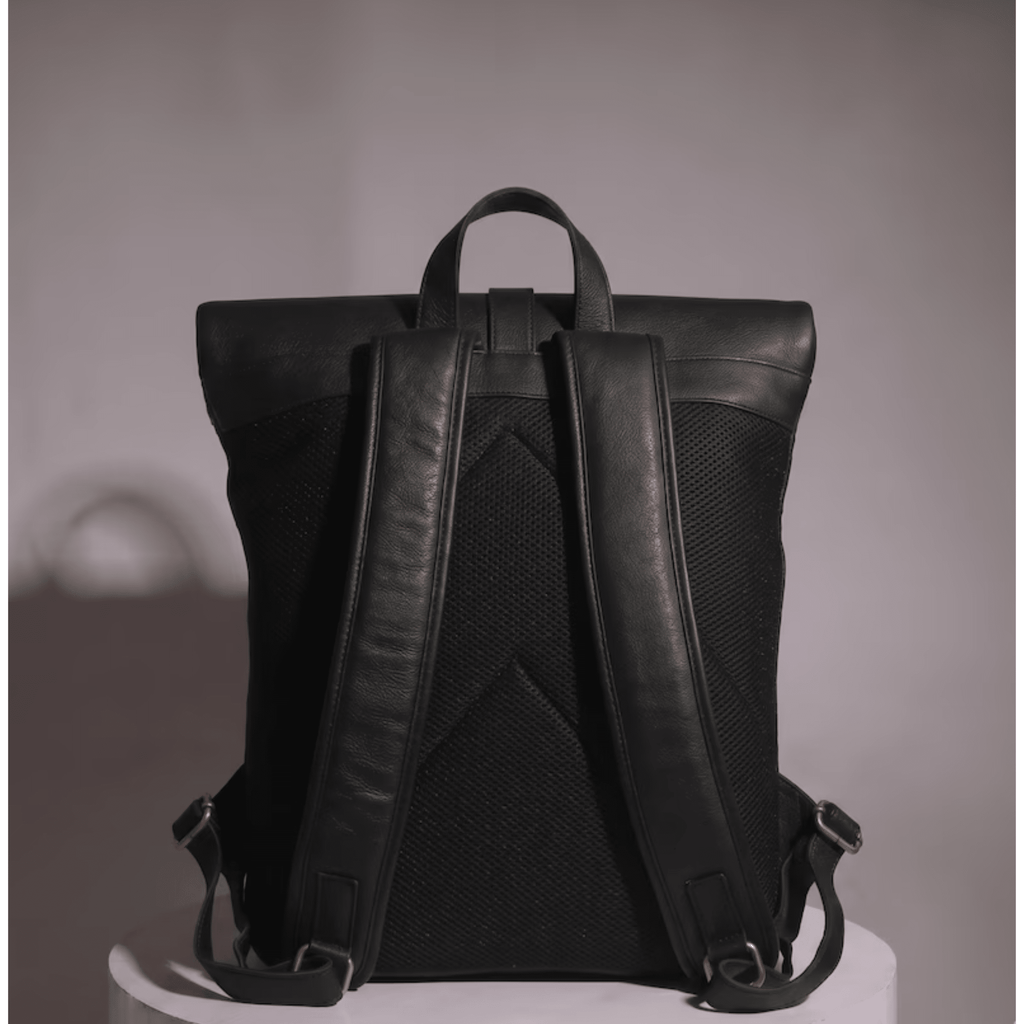 Full Grain Leather Roll Top Backpack  back view
