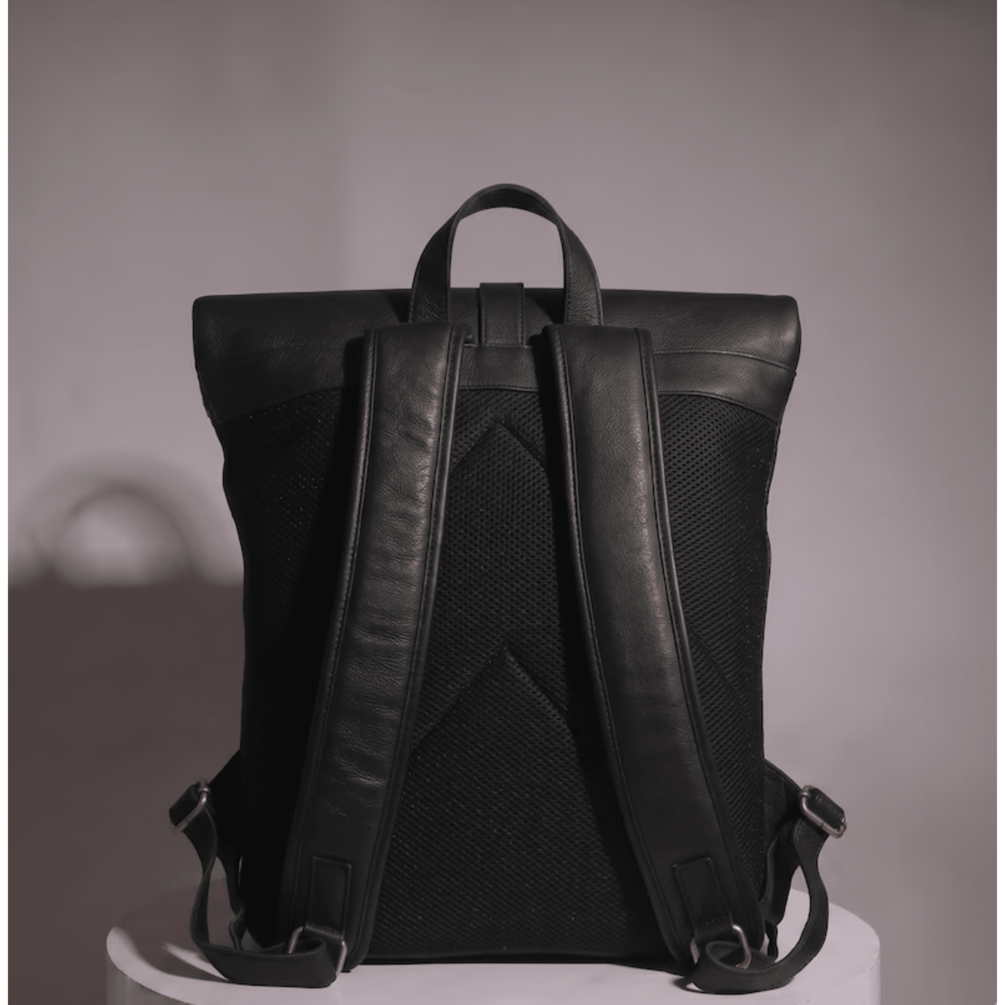 Full Grain Leather Roll Top Backpack  back view