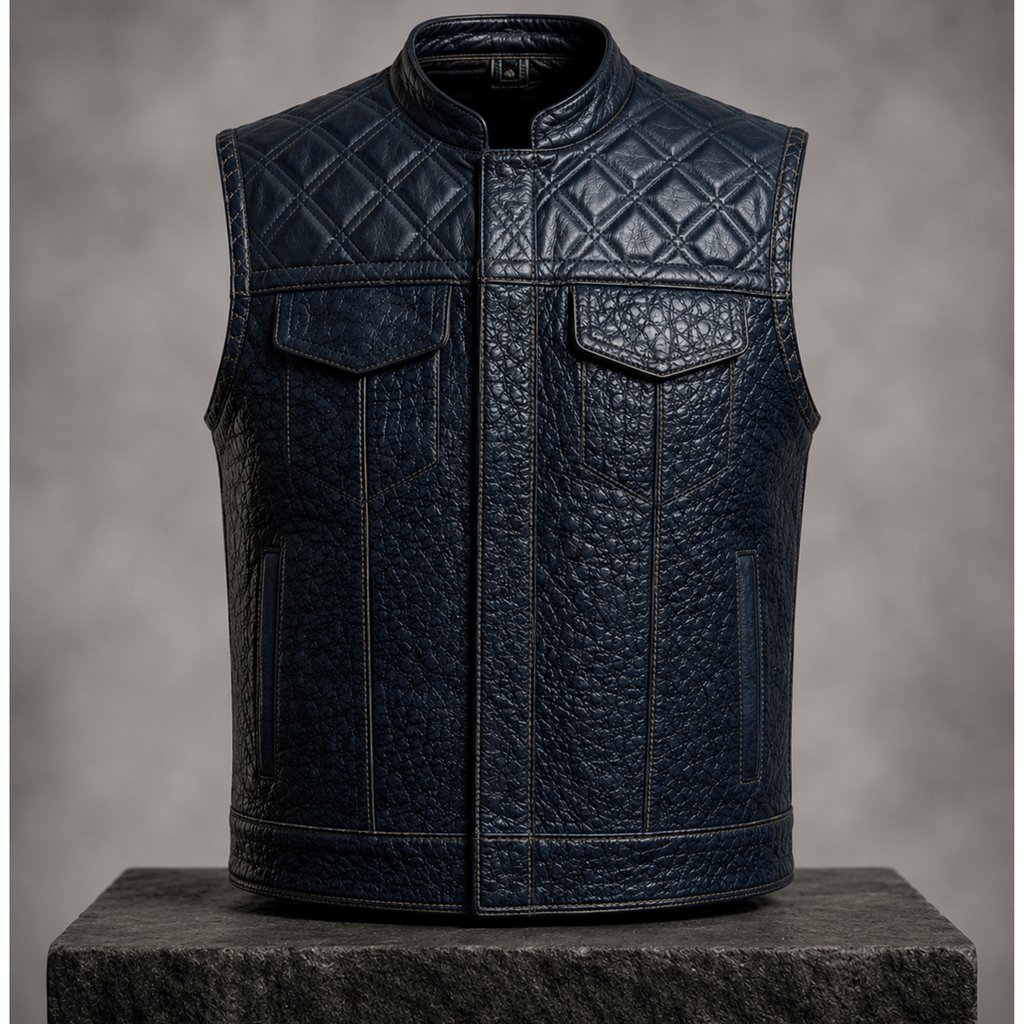 Handcrafted Crocodile Embossed Cowhide Leather Vest front view