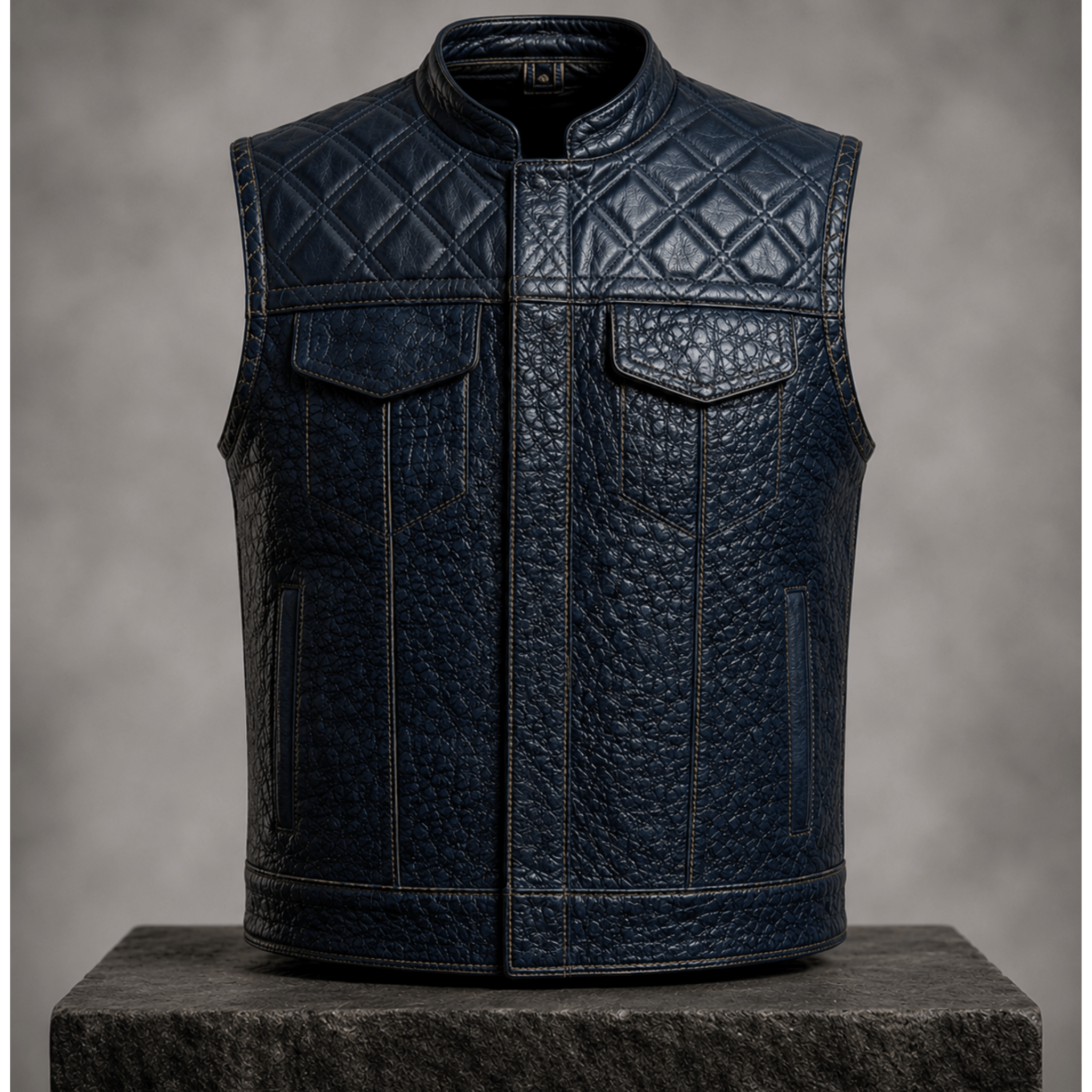 Handcrafted Crocodile Embossed Cowhide Leather Vest front view