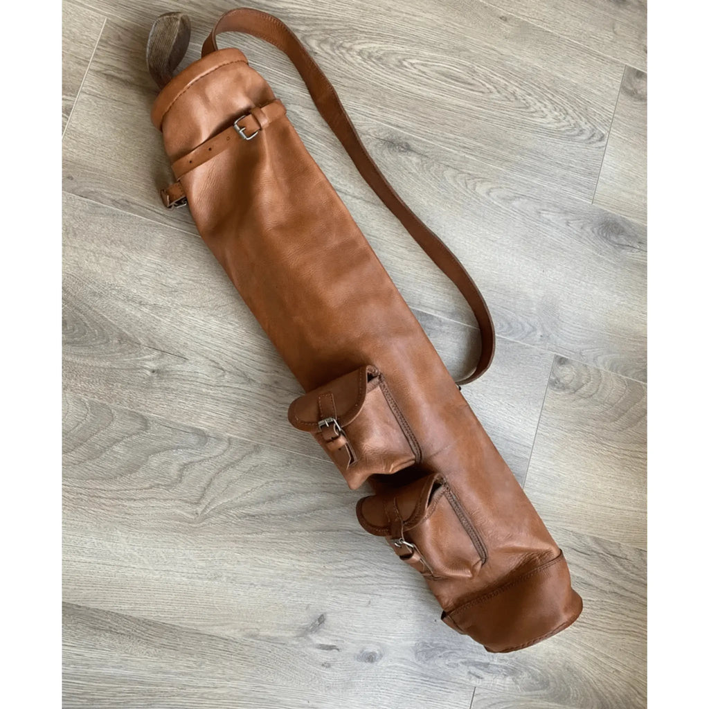 Front view of handmade cowhide leather golf bag