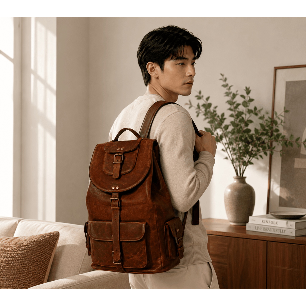 Handmade full grain cow leather backpack