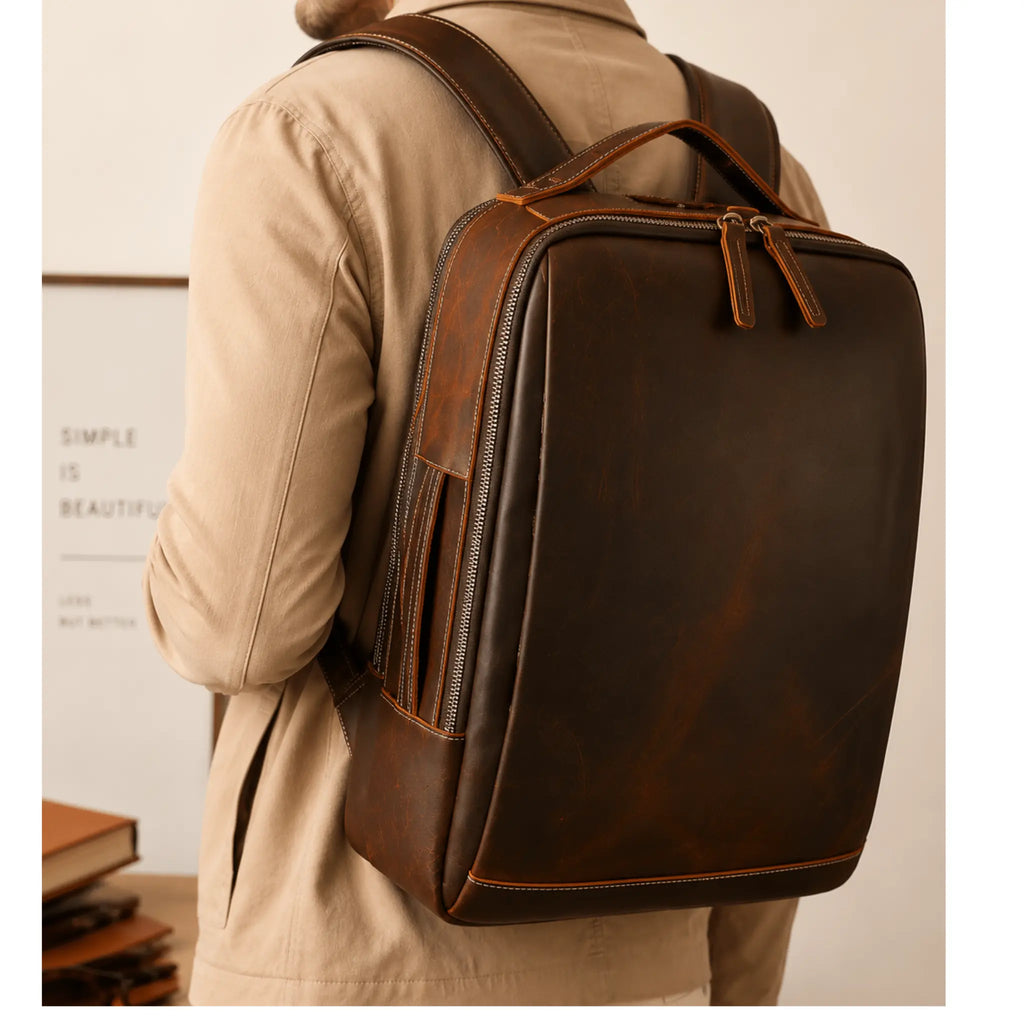 Handmade Genuine Leather Backpack close up