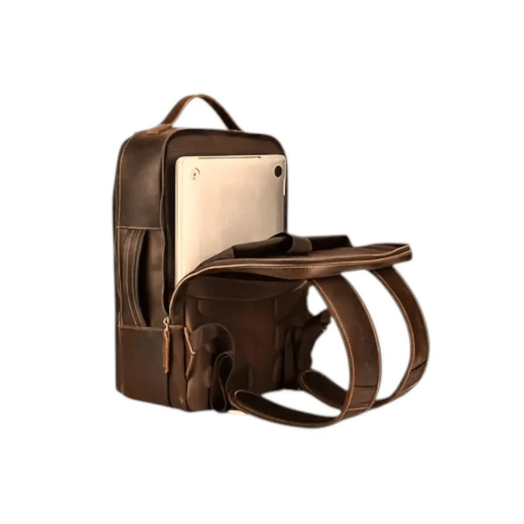 Handmade Genuine Leather Backpack  side view
