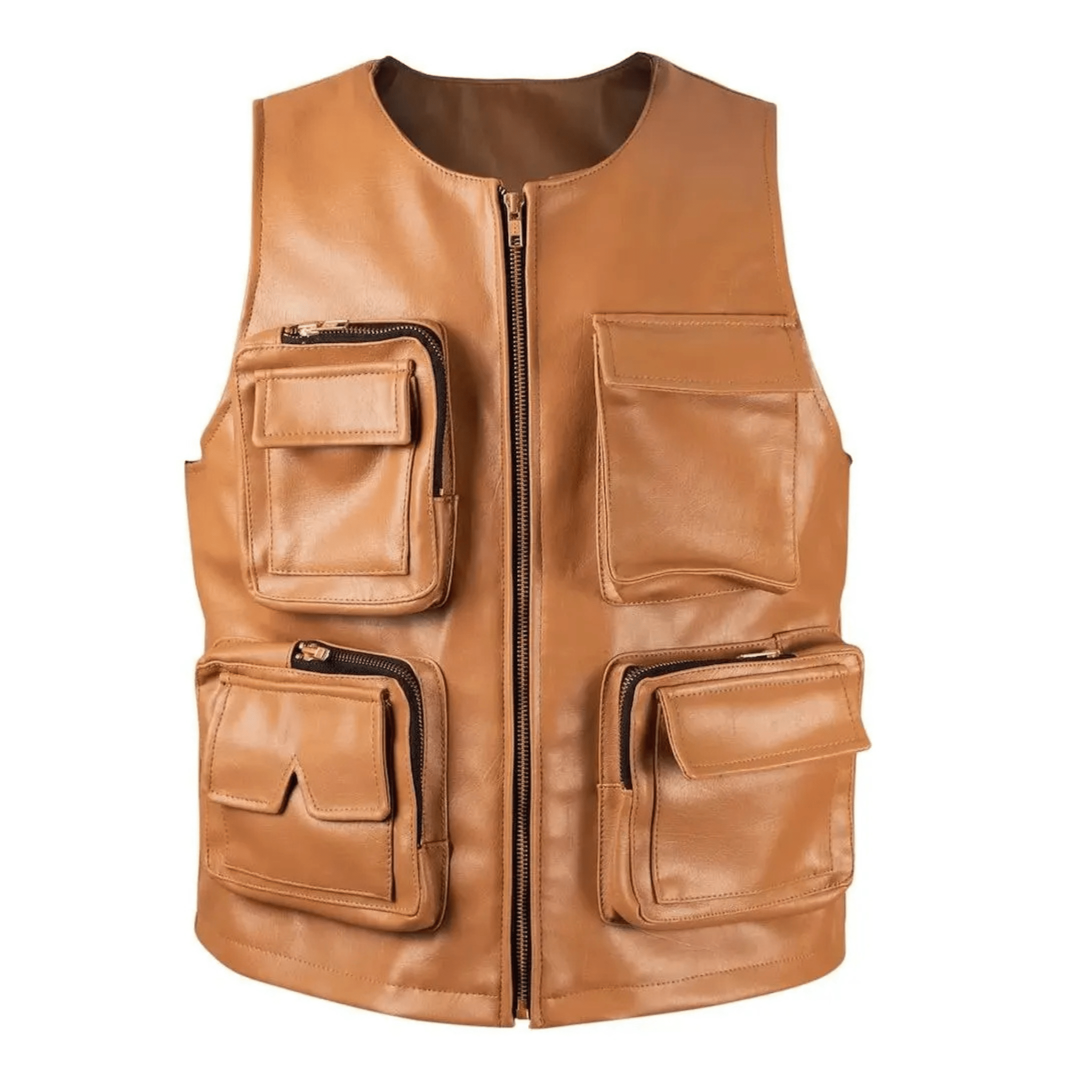 Handmade Men’s Leather Hunting Vest | Camel Brown Sheepskin - The Leather Syndicate