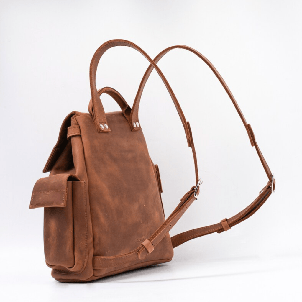 Handmade Top Grain Sheepskin Leather Backpack side view