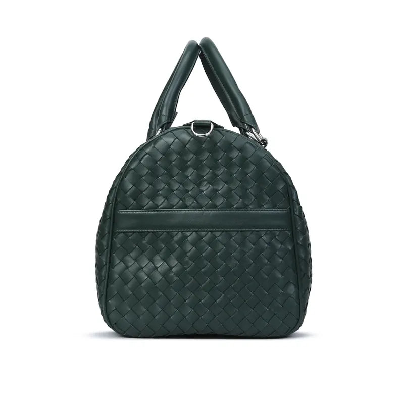 Handwoven Intrecciato Full Grain Cowhide Leather Weekender Duffle Bag