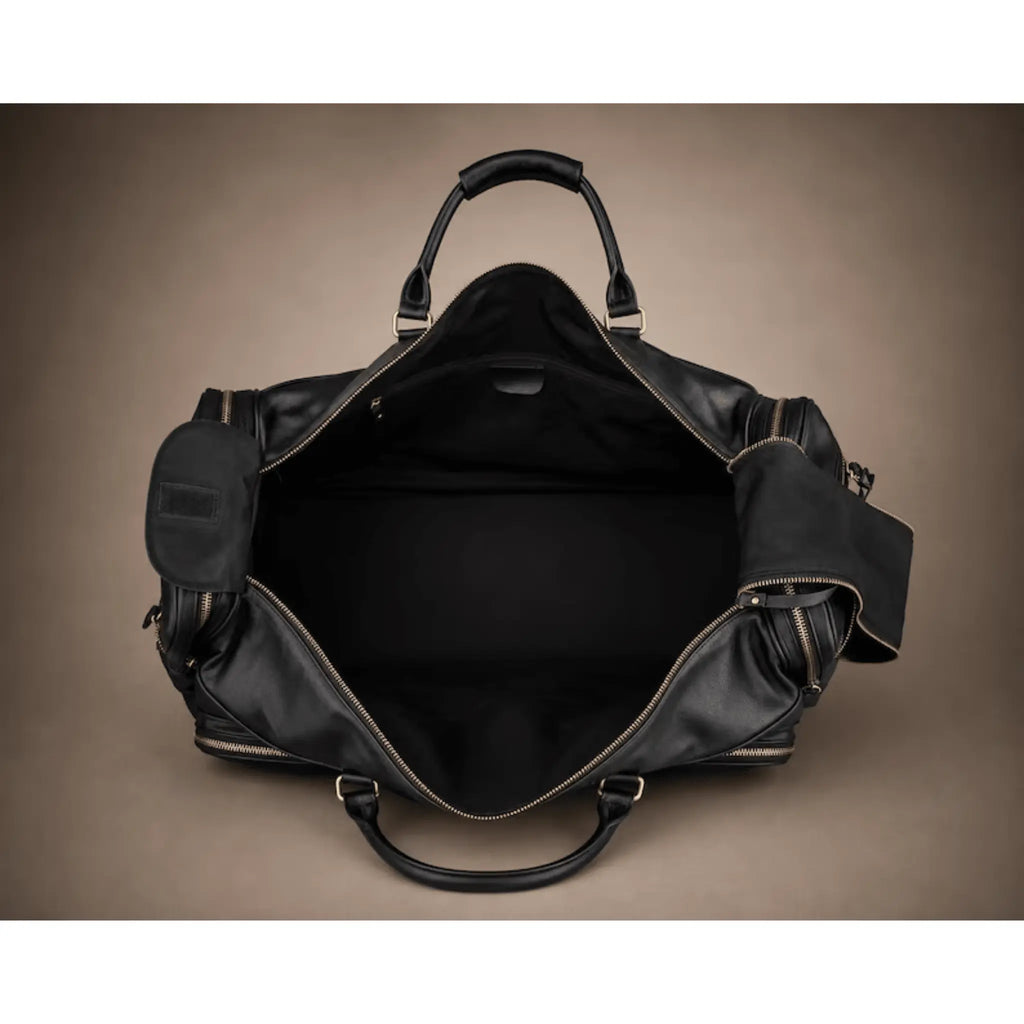 Luxury Black Leather Duffle Bag for Men inner view
