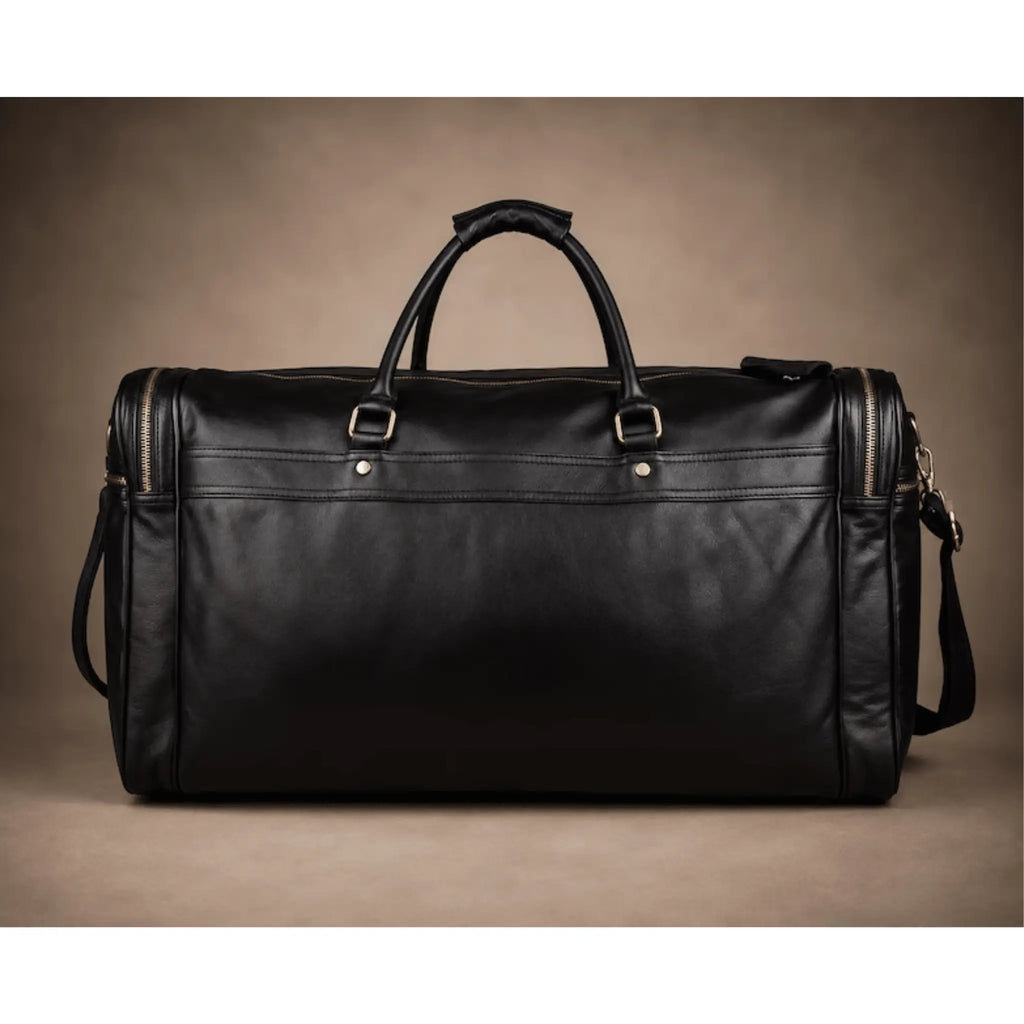 Luxury Black Leather Duffle Bag for Men side view