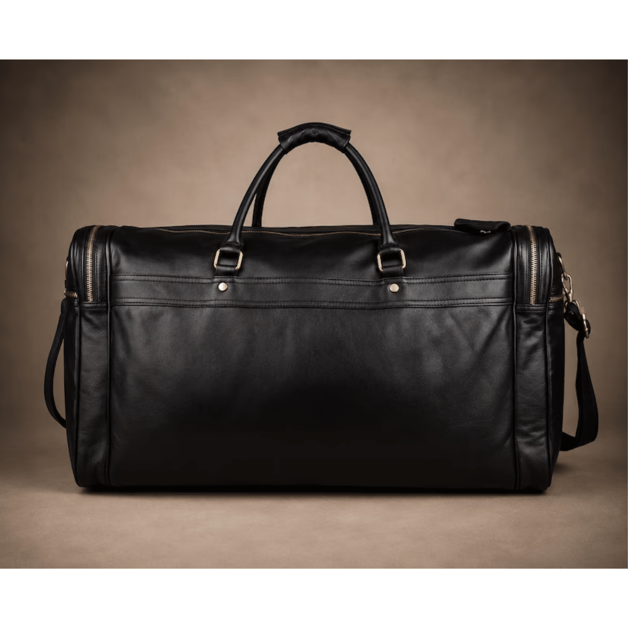 Luxury Black Leather Duffle Bag for Men side view
