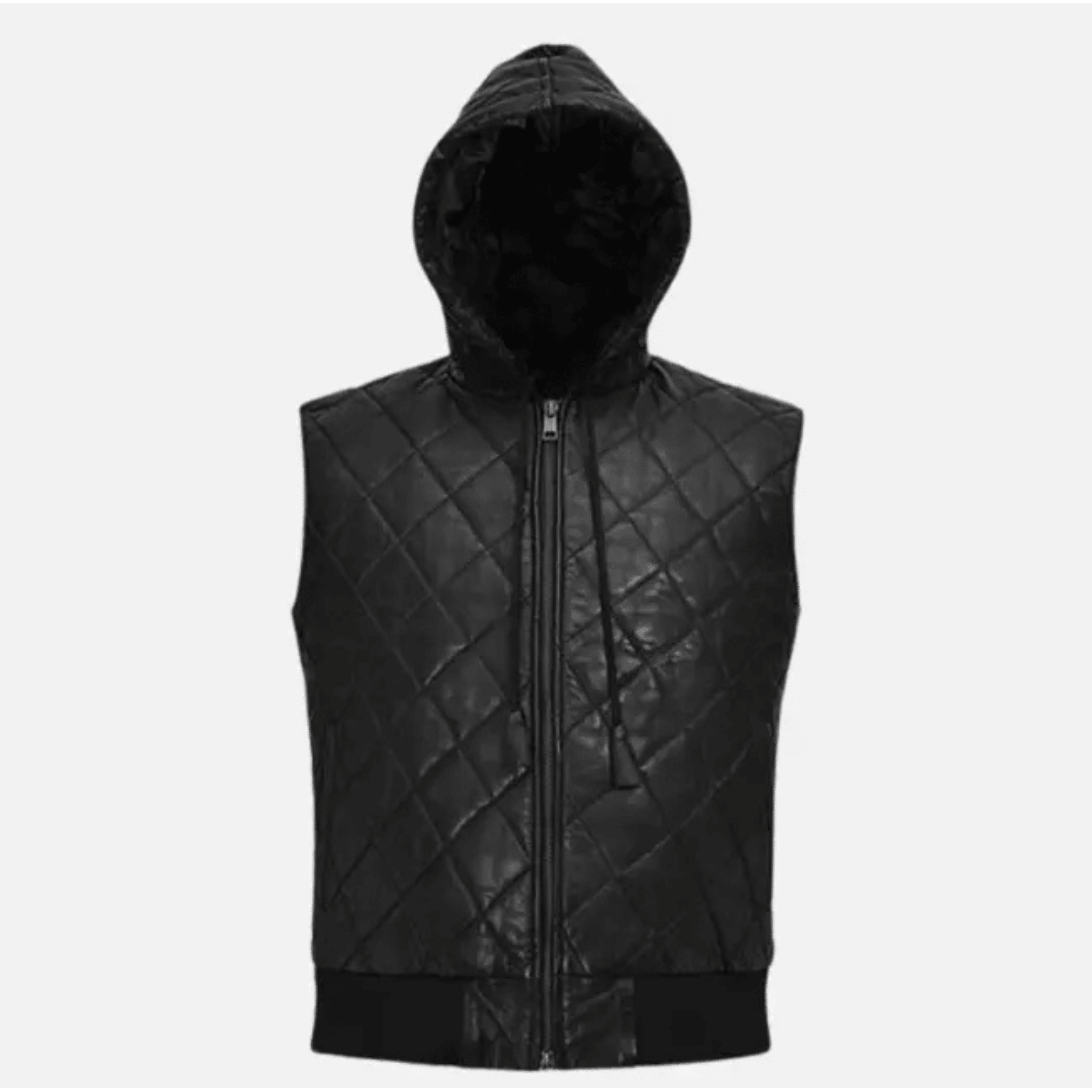 Mens Black Hooded Leather Vest – Slim Fit Streetwear - The Leather Syndicate