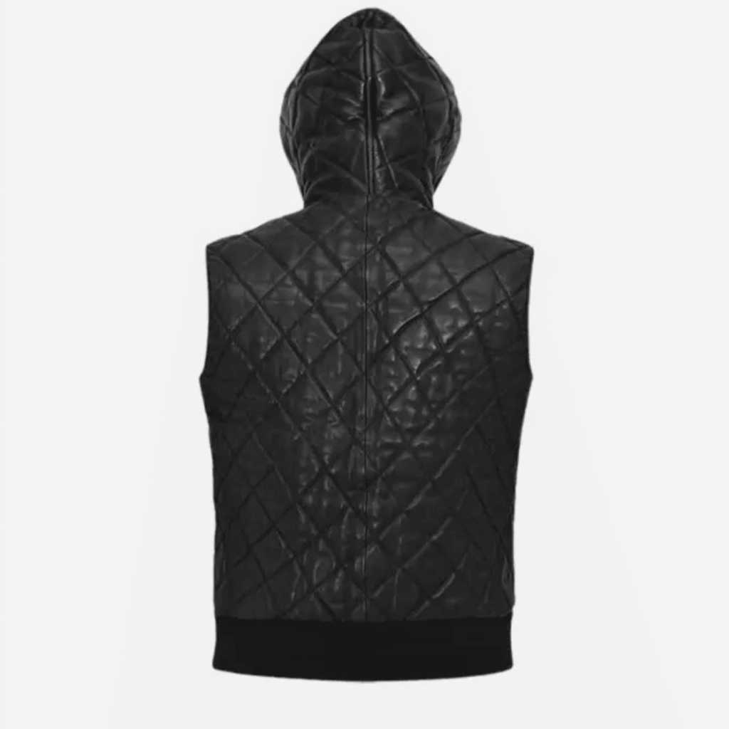 Mens Black Hooded Leather Vest – Slim Fit Streetwear - The Leather Syndicate