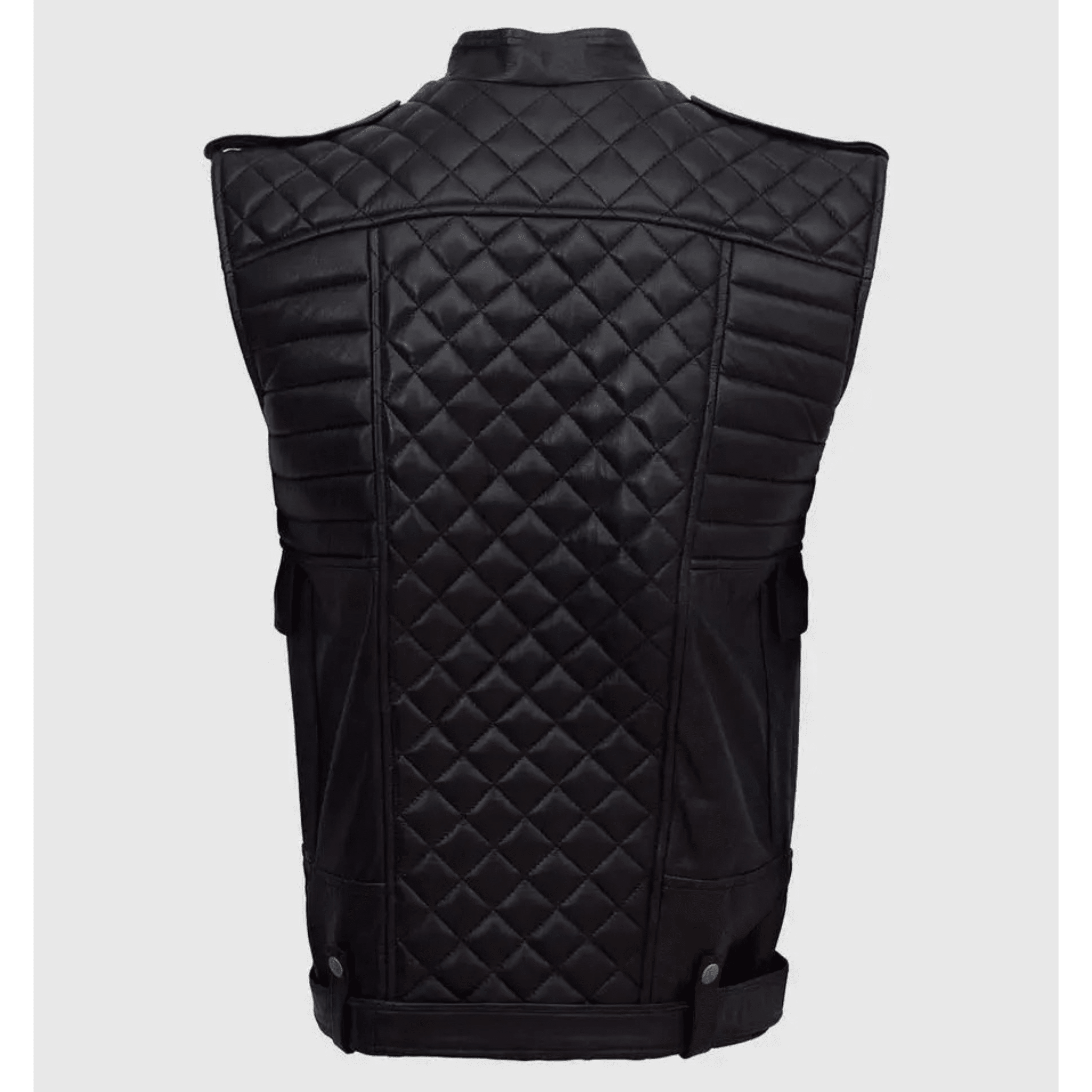 Men’s black leather motorcycle vest back view classic biker sleeveless leather vest design