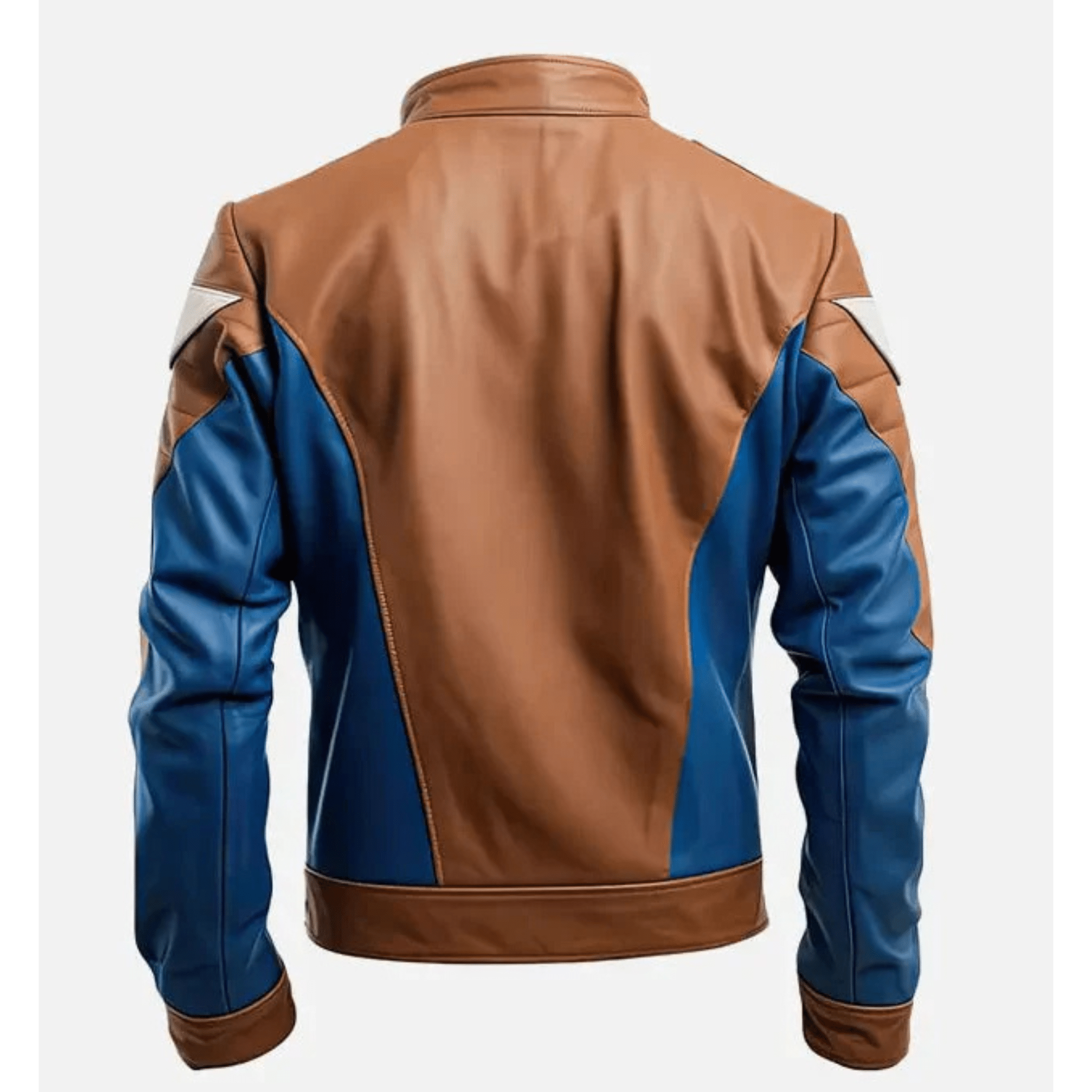 mens sapphire blue brown cafe racer leather jacket back view