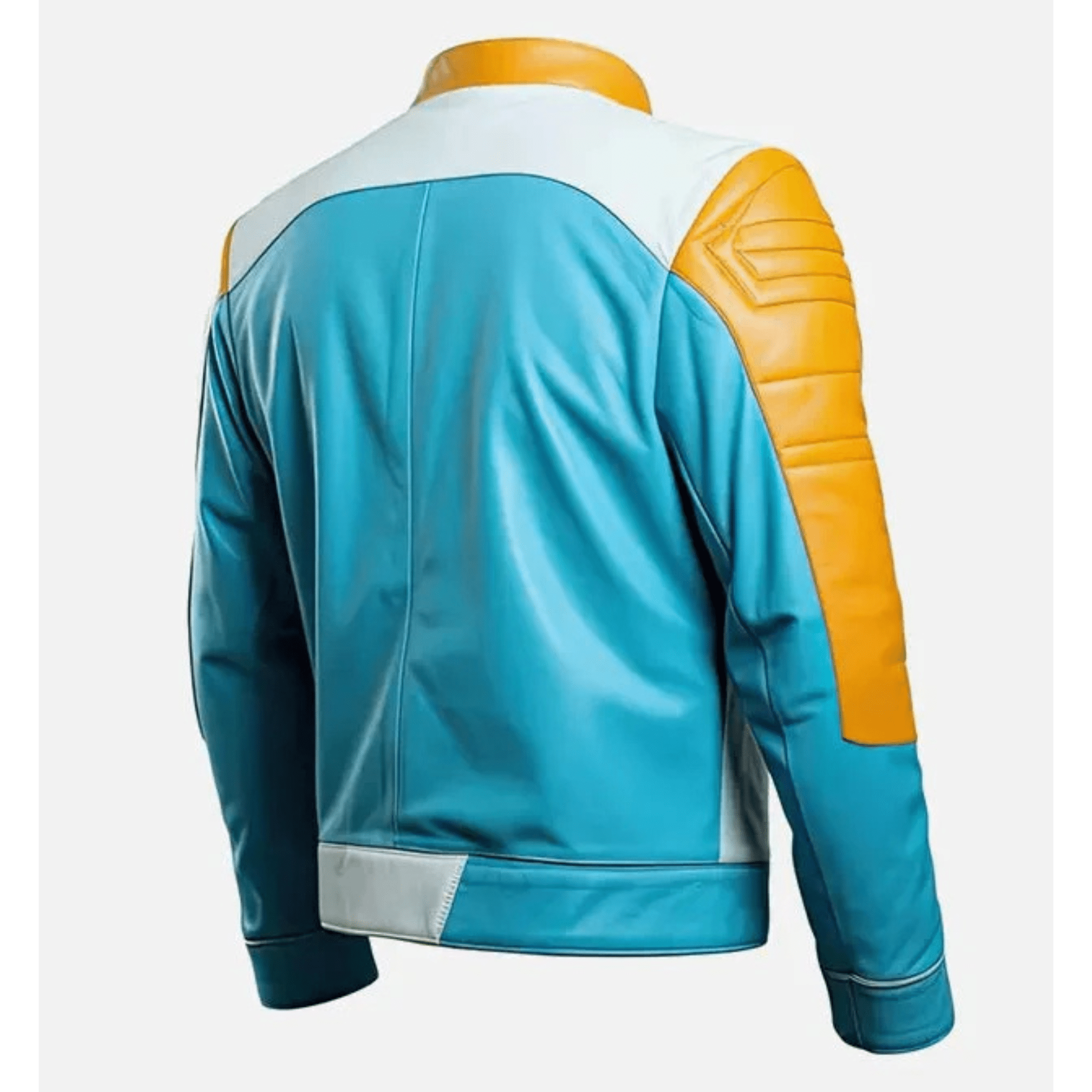 mens blue white cafe racer leather jacket back view racer design