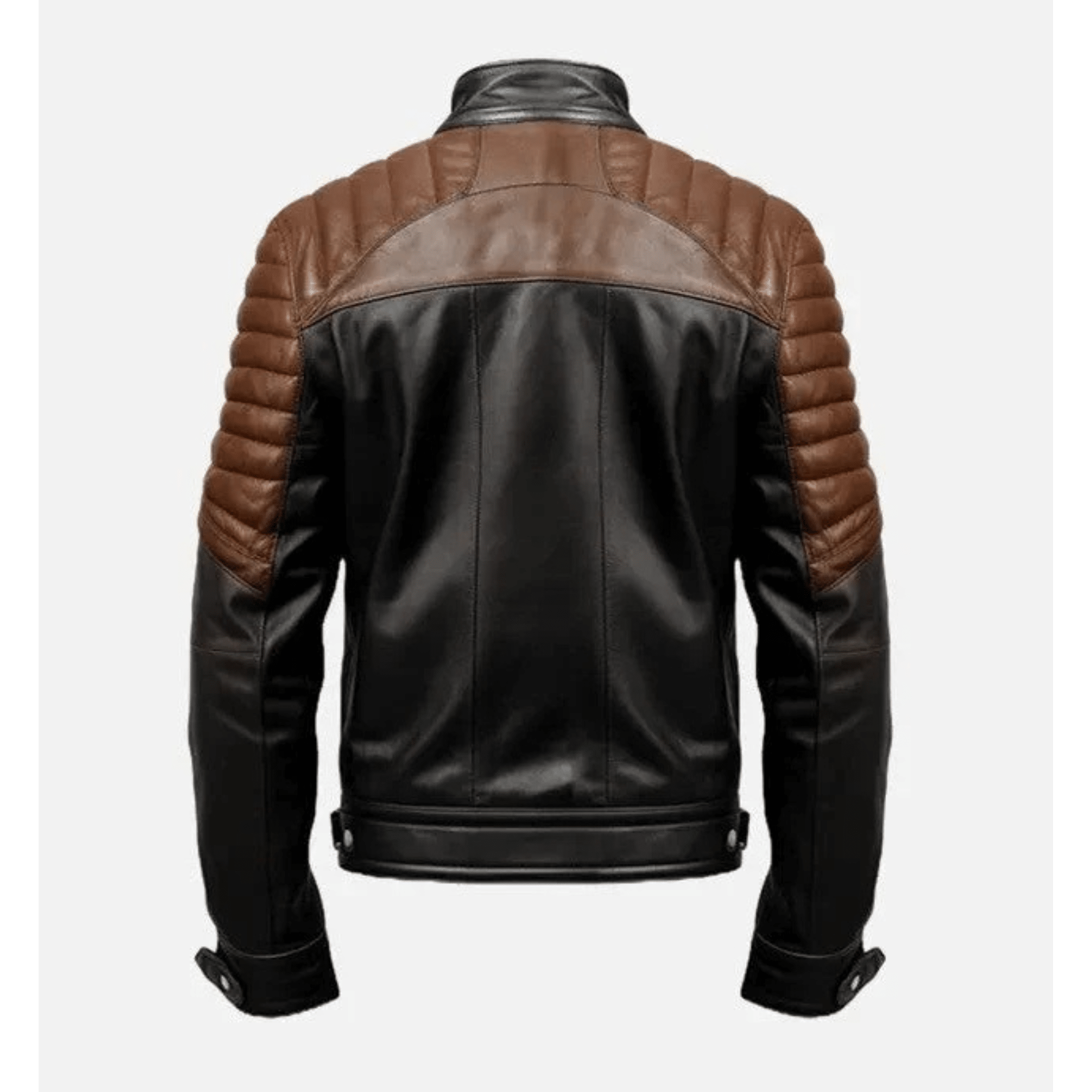 mens brown distressed leather jacket back view quilted biker design